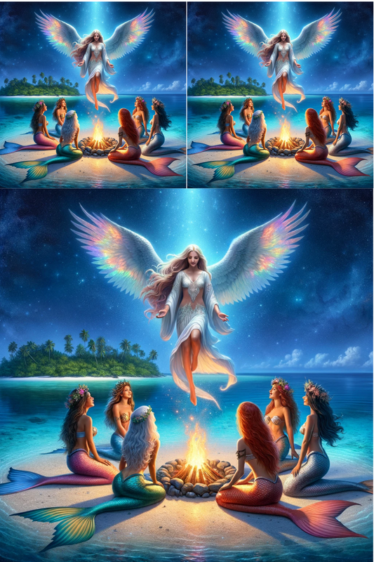 Sticker Sheet – Angel and Mermaids at the Campfire Cat. No. 336