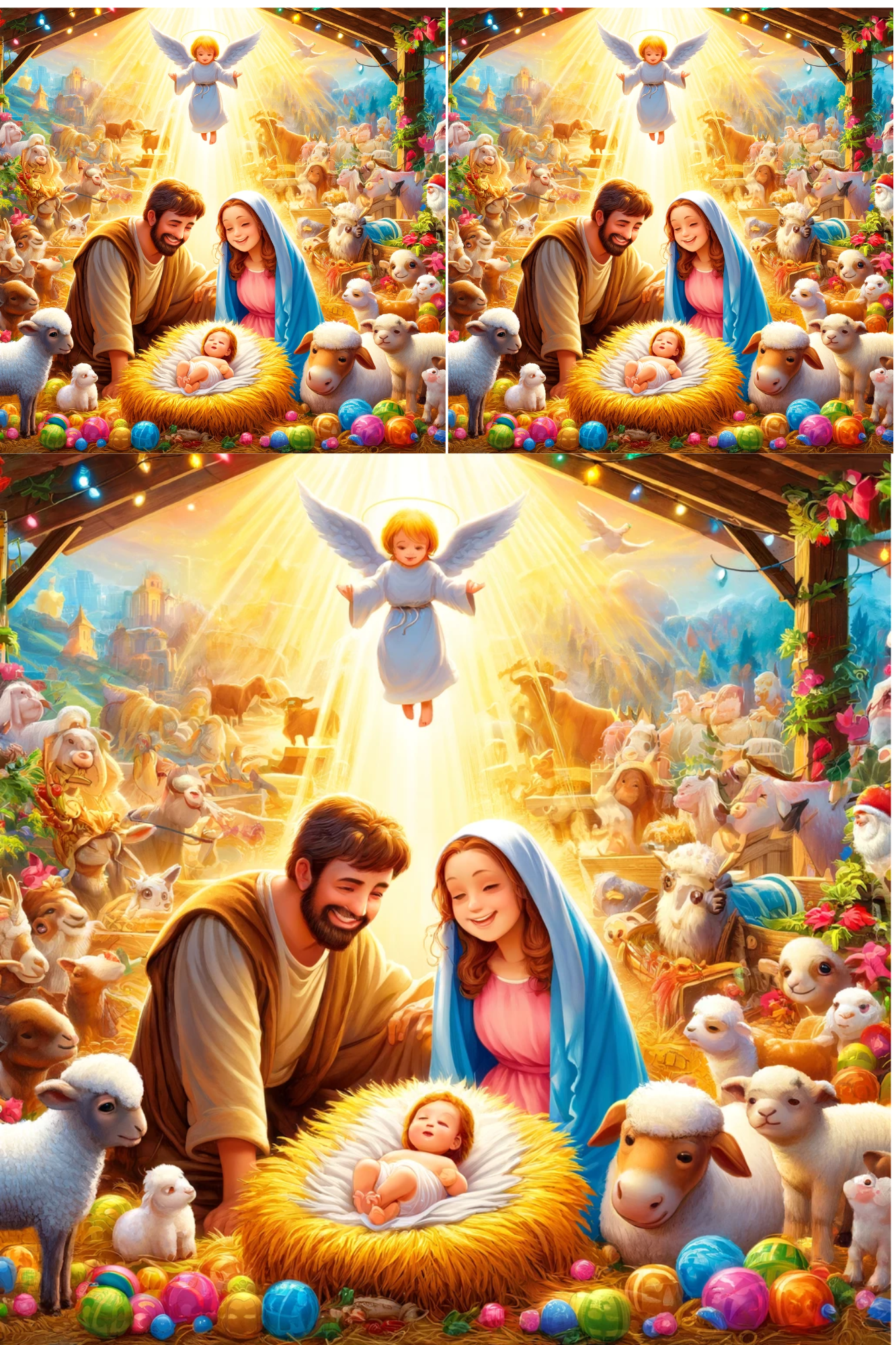 Sticker Sheet / Greeting Card – Angel Above the Bethlehem Stable Collage Cat. No. 343