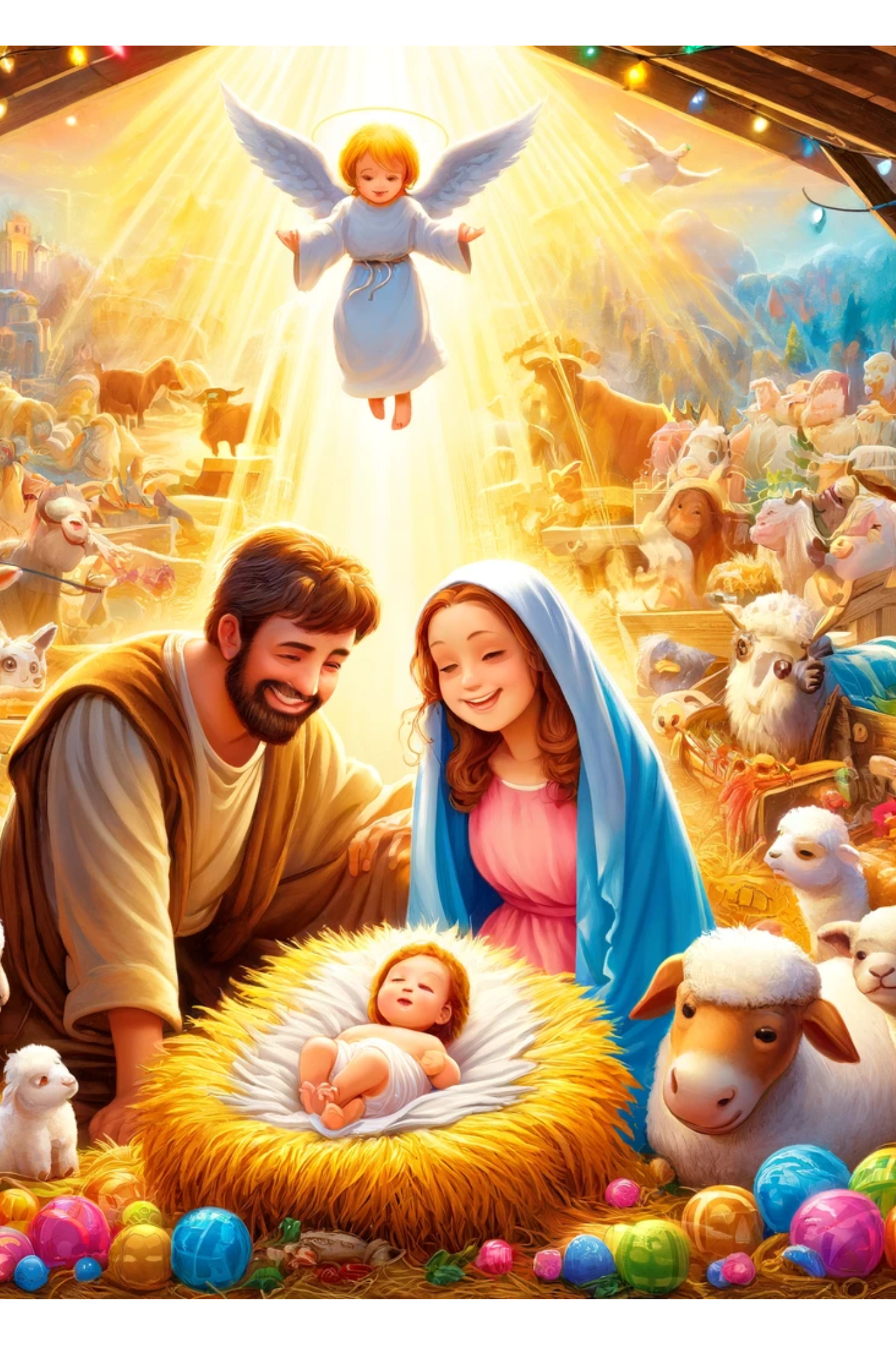 Sticker Sheet / Greeting Card – Angel Above the Stable of Bethlehem, Full, Cat. No. 344