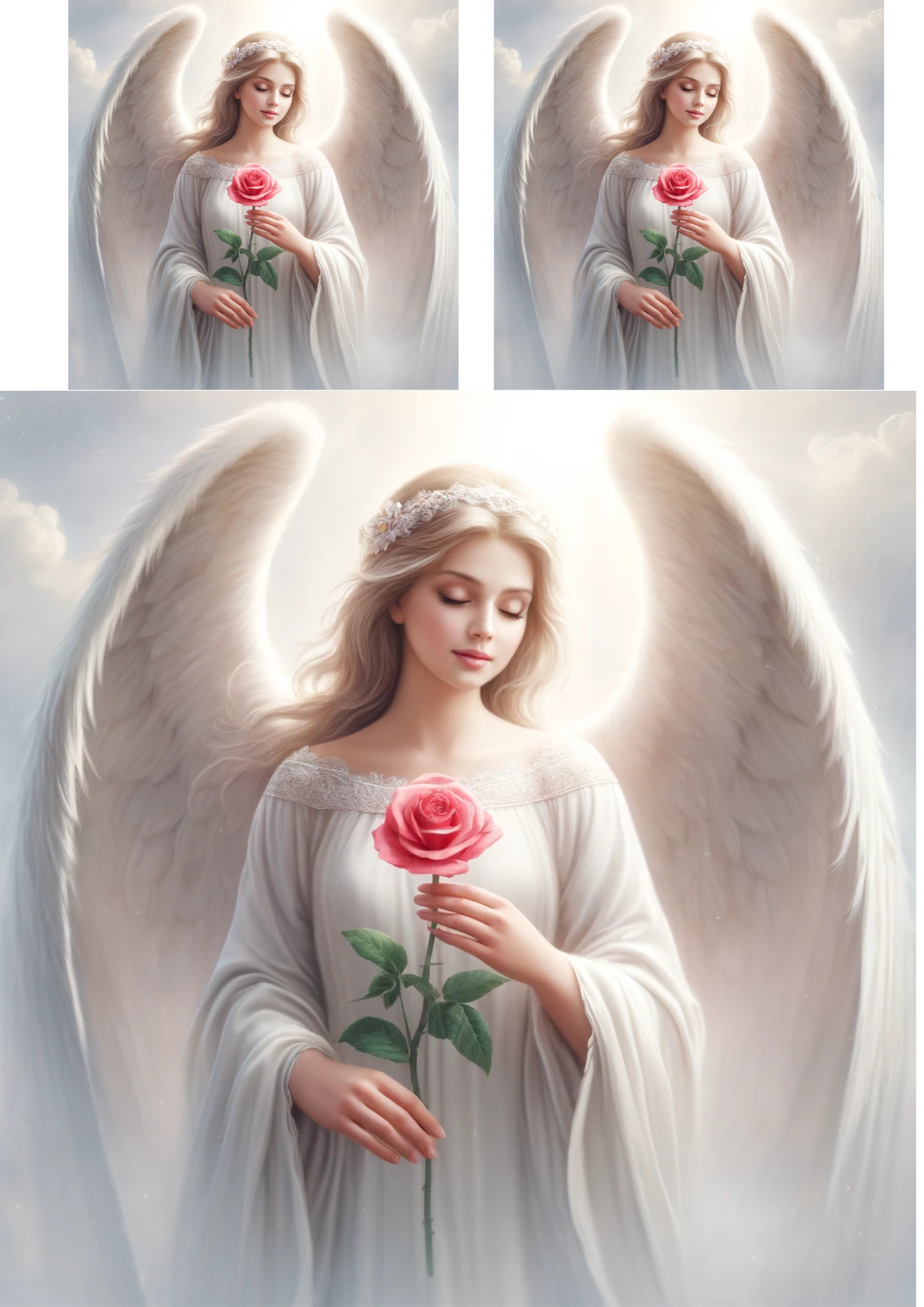 Sticker Sheet / Greeting Card – Angel With Rose Collage Cat. No. 356