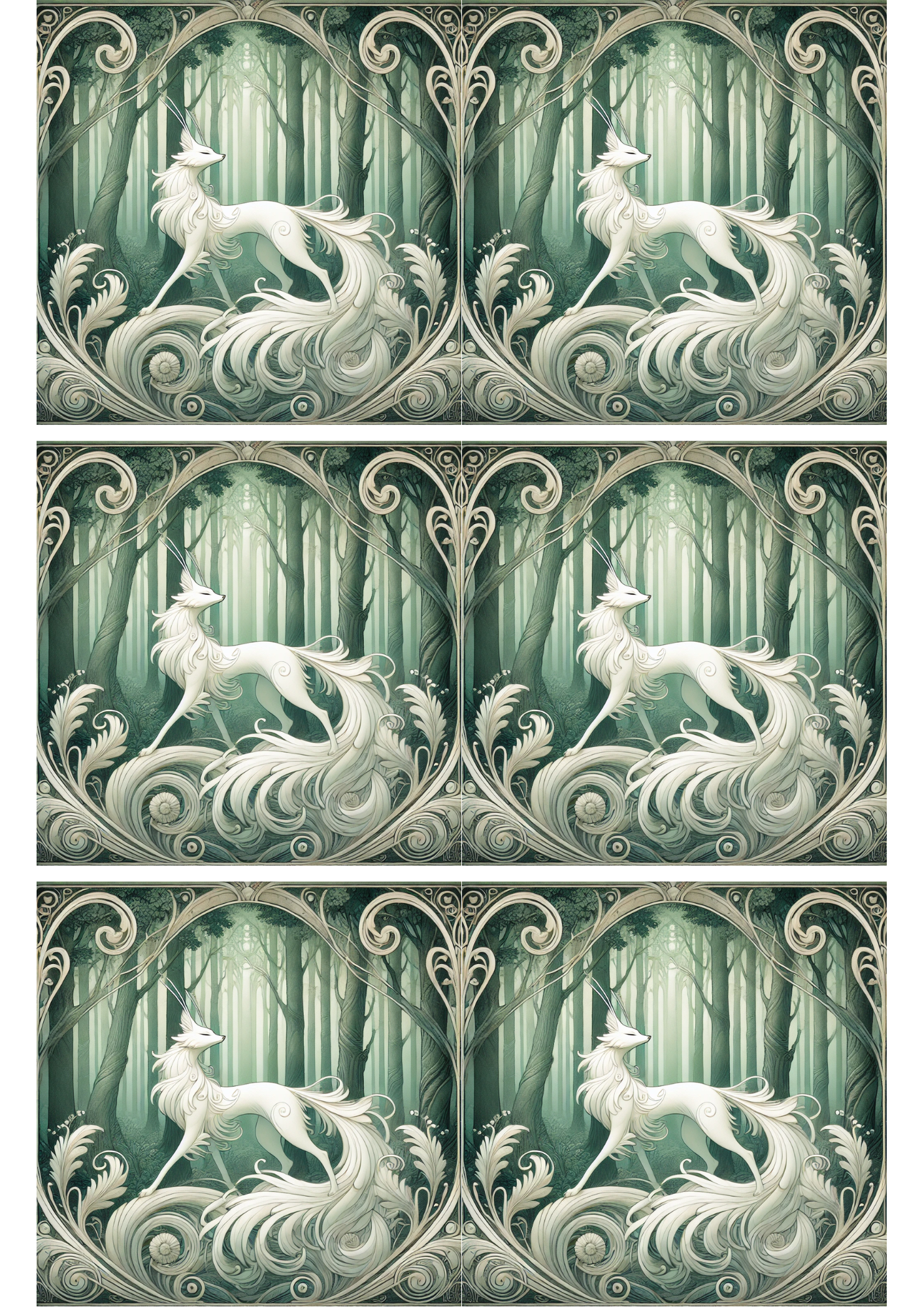 Sticker Sheet / Greeting Card – Art Nouveau Fox Collage Cat. No. 1730