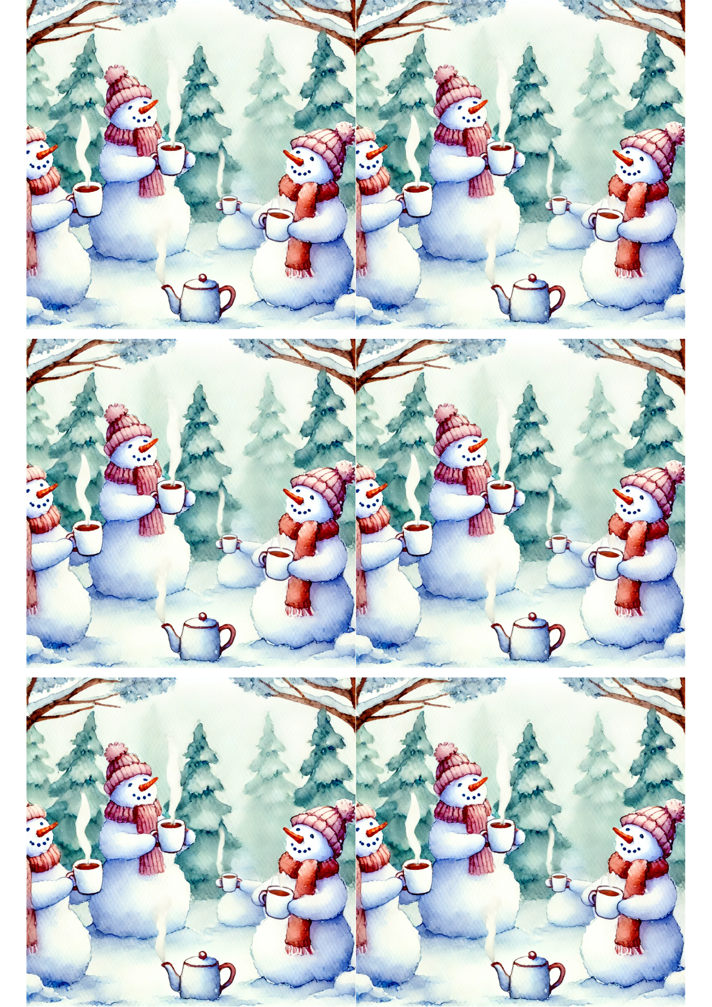 Sticker Sheet / Greeting Card – Snowmen Are Drinking Tea Collage Cat. No. 1740