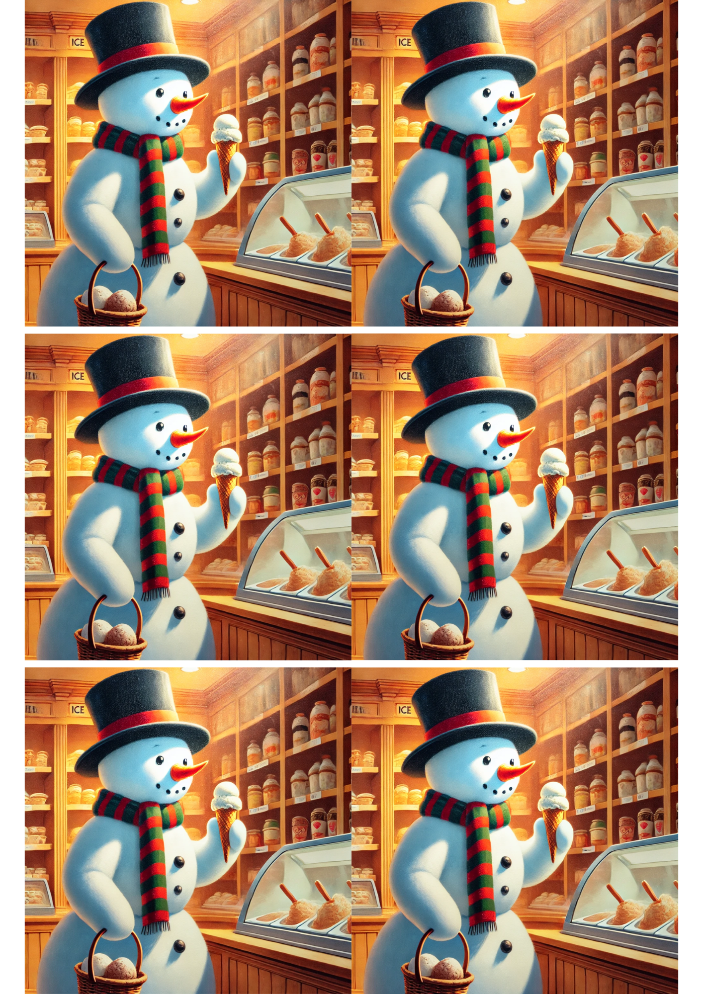 Sticker Sheet / Greeting Card – Snowman Eats Ice Cream Collage Cat. No. 1744