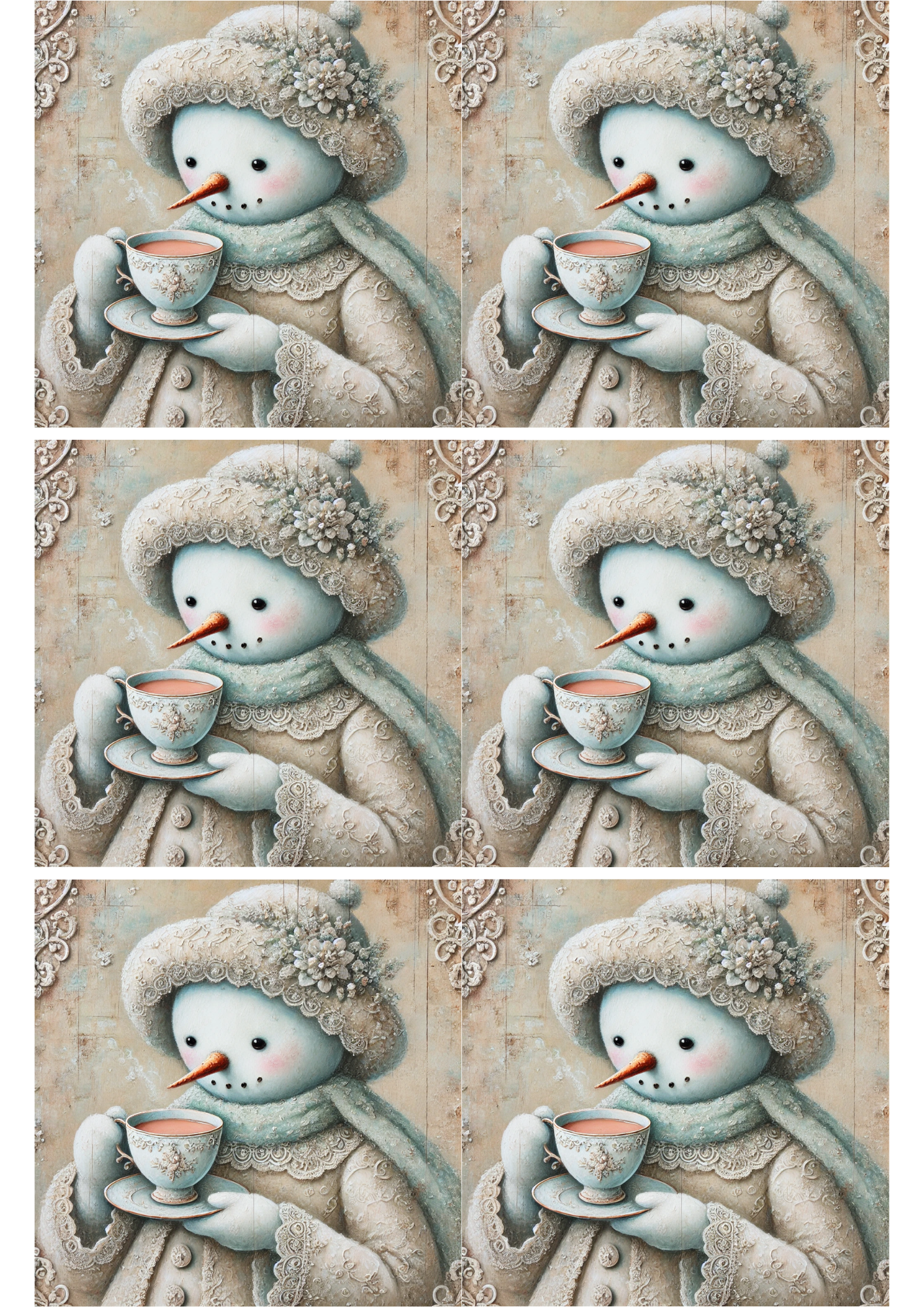 Sticker Sheet / Greeting Card – Snowman Is Drinking Tea Collage Cat. No. 1746