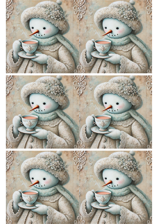 Sticker Sheet Snowman Is Drinking Tea Collage Cat. No. 1746