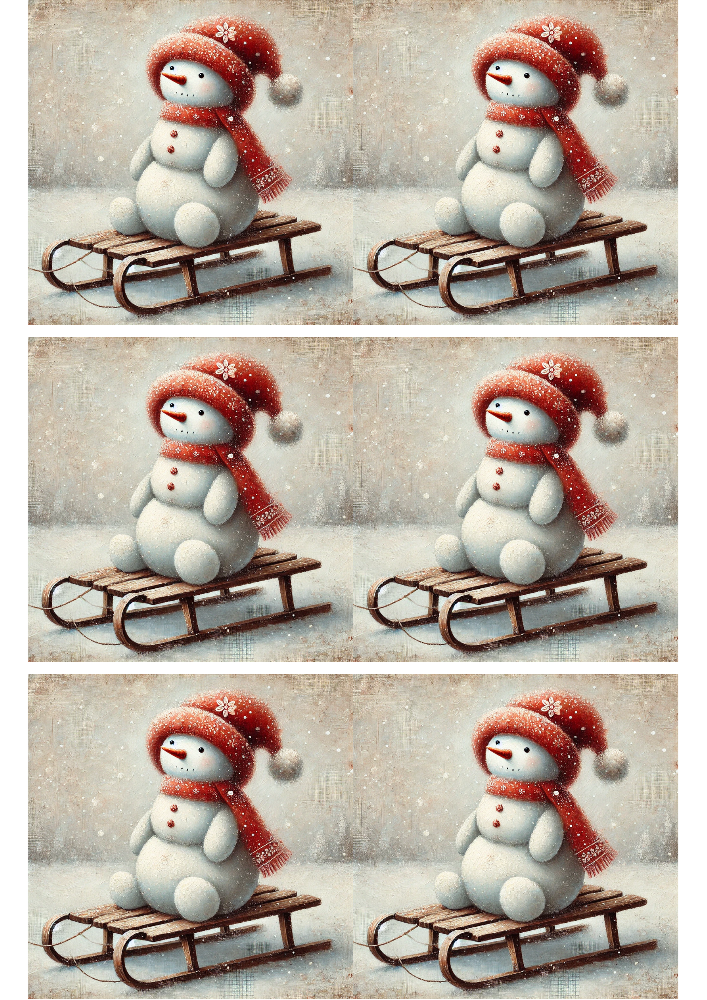 Sticker Sheet / Greeting Card – Snowman Sledding Collage Cat. No. 1748