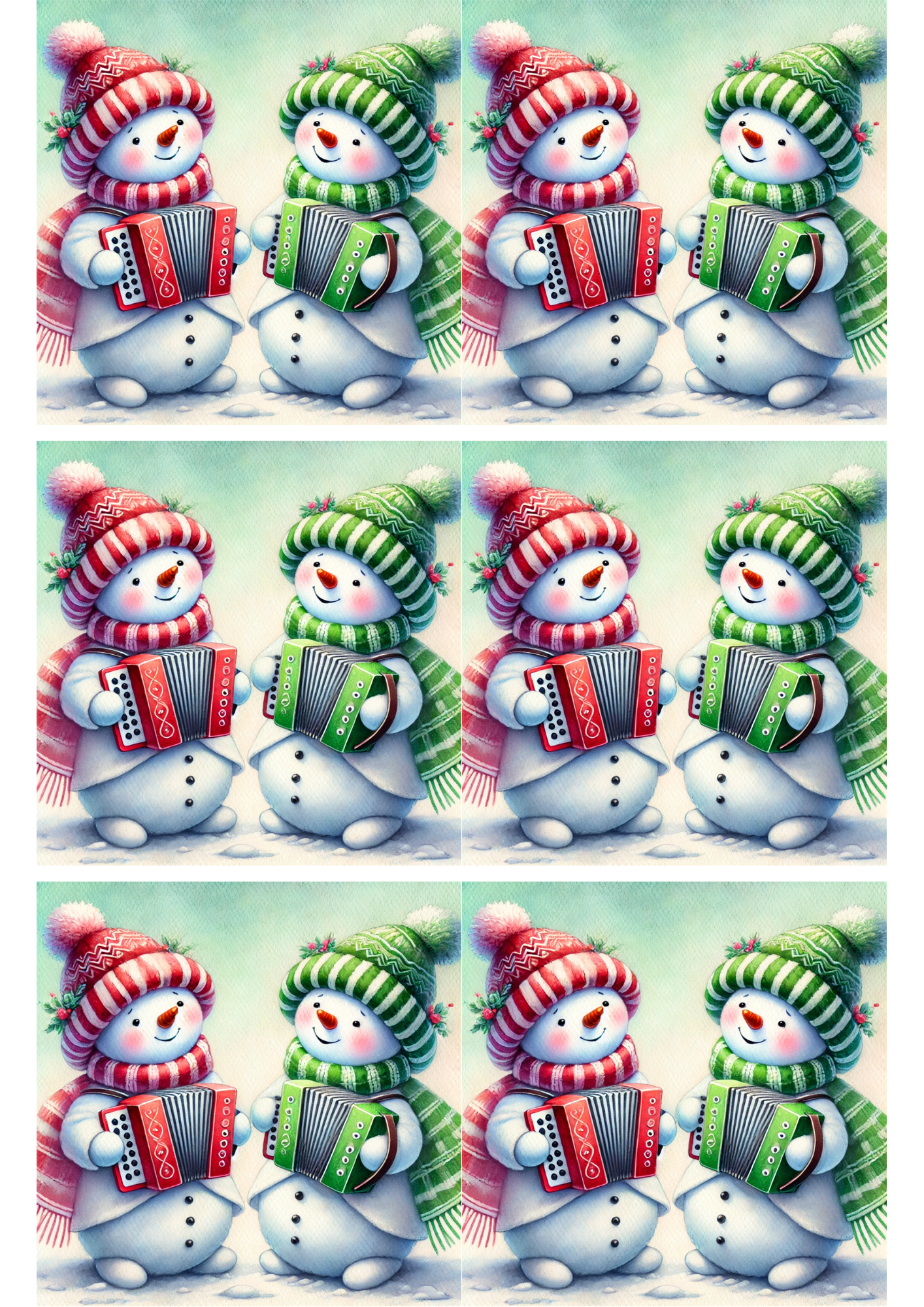 Sticker Sheet / Greeting Card – Snowman Playing Harmonica Collage Cat. No. 1850