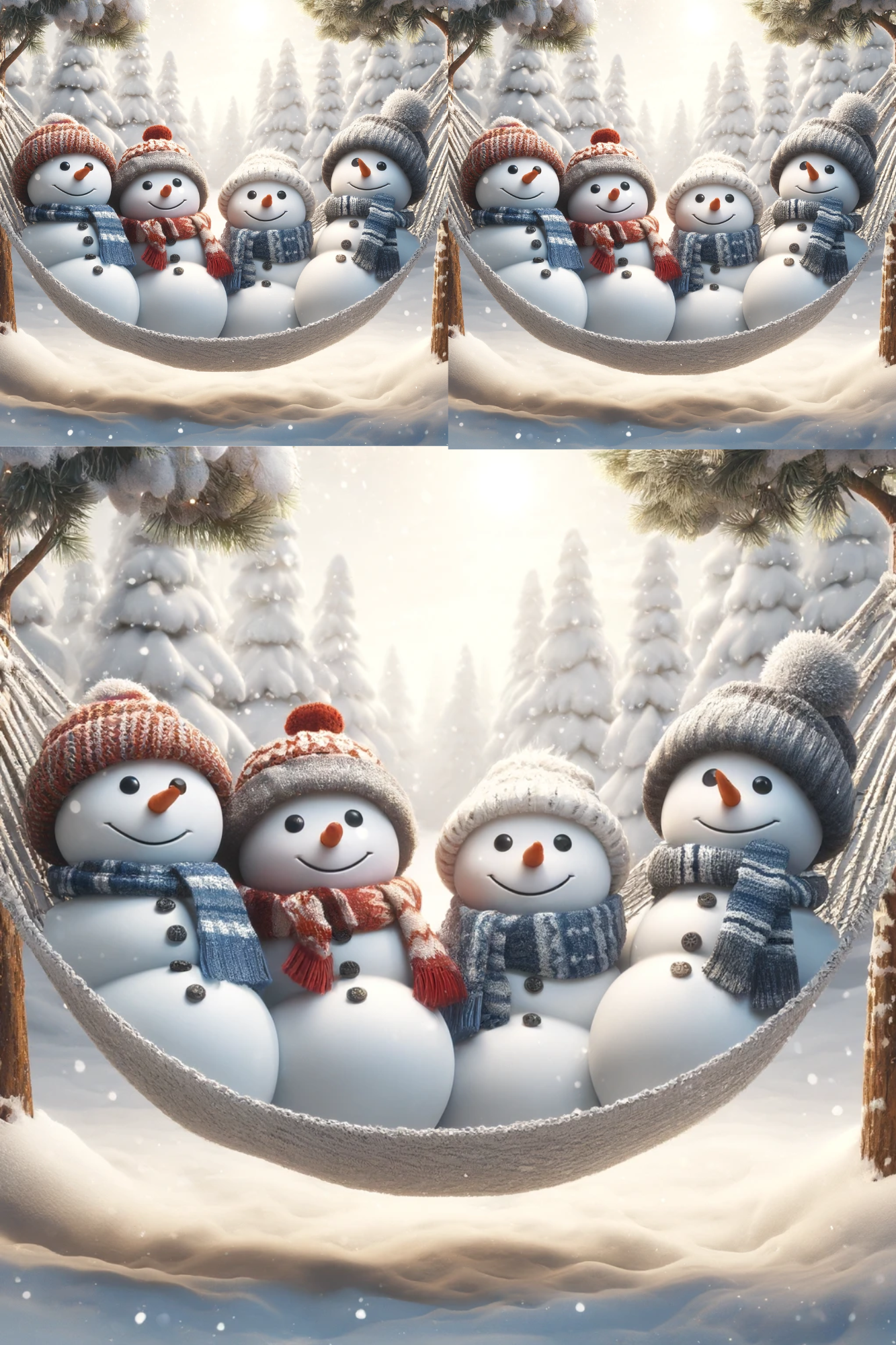 Sticker Sheet / Greeting Card – Snowmen on a Hammock Collage Cat. No. 389