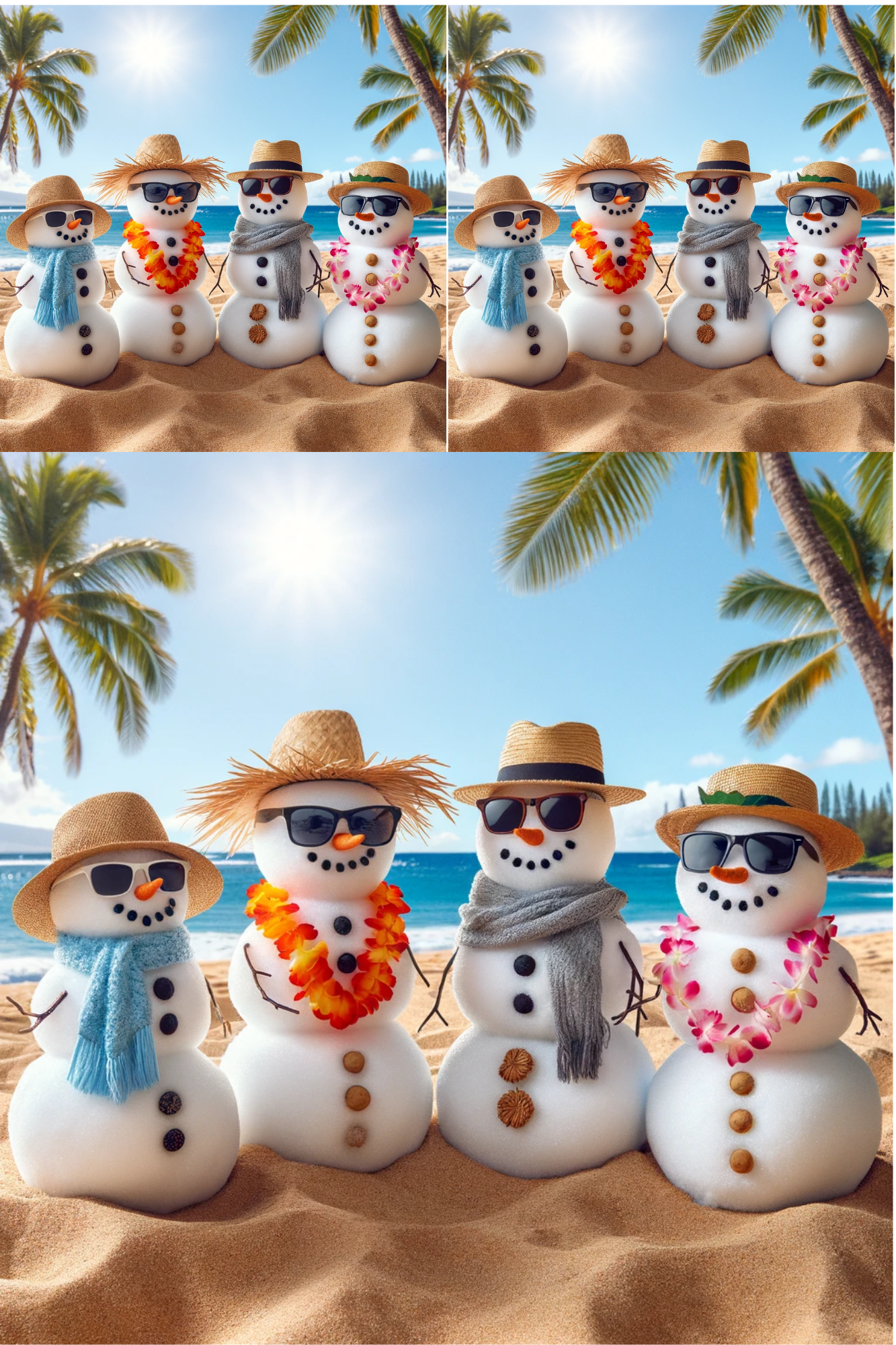 Sticker Sheet / Greeting Card – Snowmen in Hawaii Collage Cat. No. 391