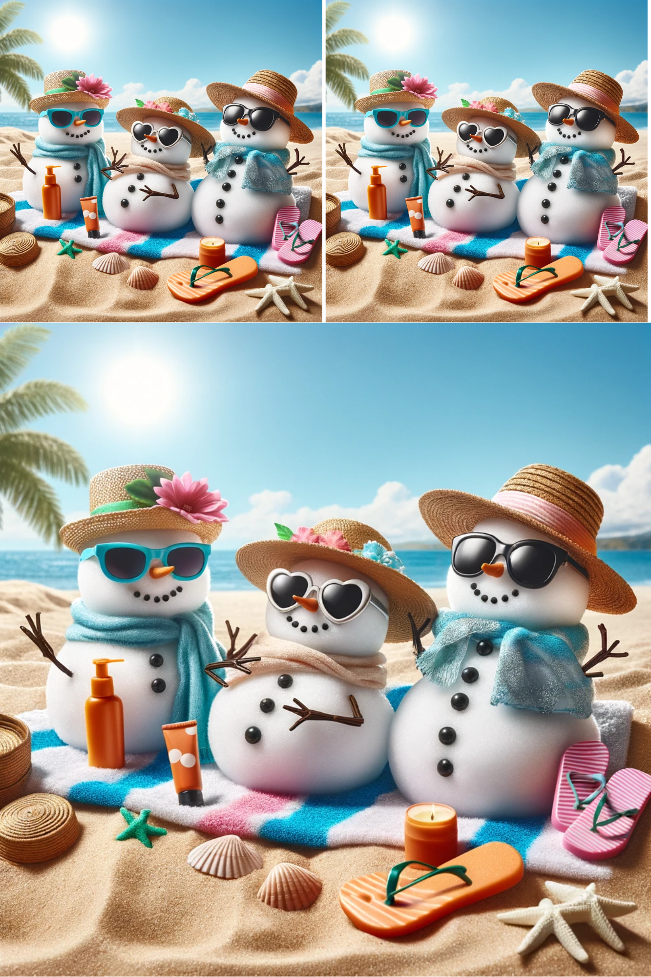 Sticker Sheet / Greeting Card – Snowmen On The Beach Collage Cat. No. 393