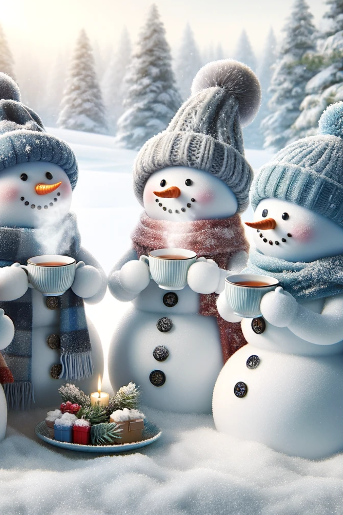 Sticker Sheet / Greeting Card – Snowmen Drink Tea Full Cat. No. 396