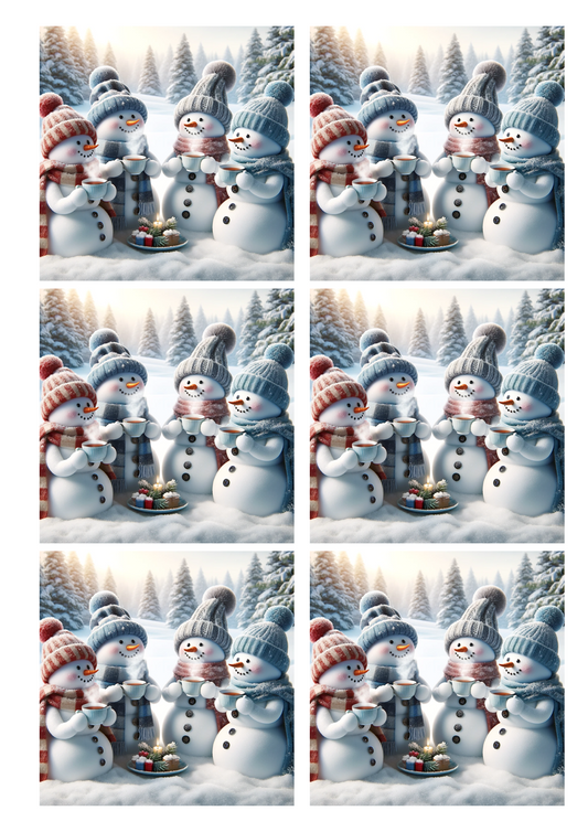 Sticker Sheet Snowmen Drink Tea Collage Six Cat. No. 1254
