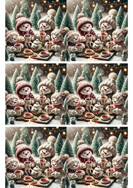Sticker Sheet Snowmen Drinking Hot Tea Collage Cat. No. 1752