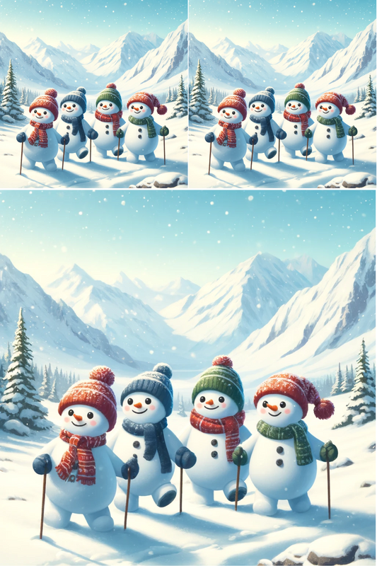 Sticker Sheet – Snowmen Walking on the Mountains Collage Cat. No. 399
