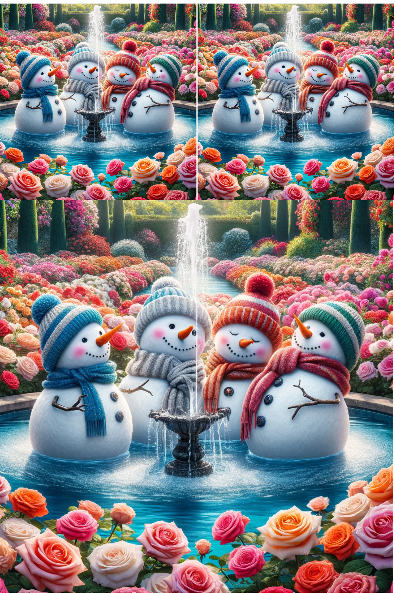 Sticker Sheet / Greeting Card – Snowmen In Fountain Collage Cat. No. 403