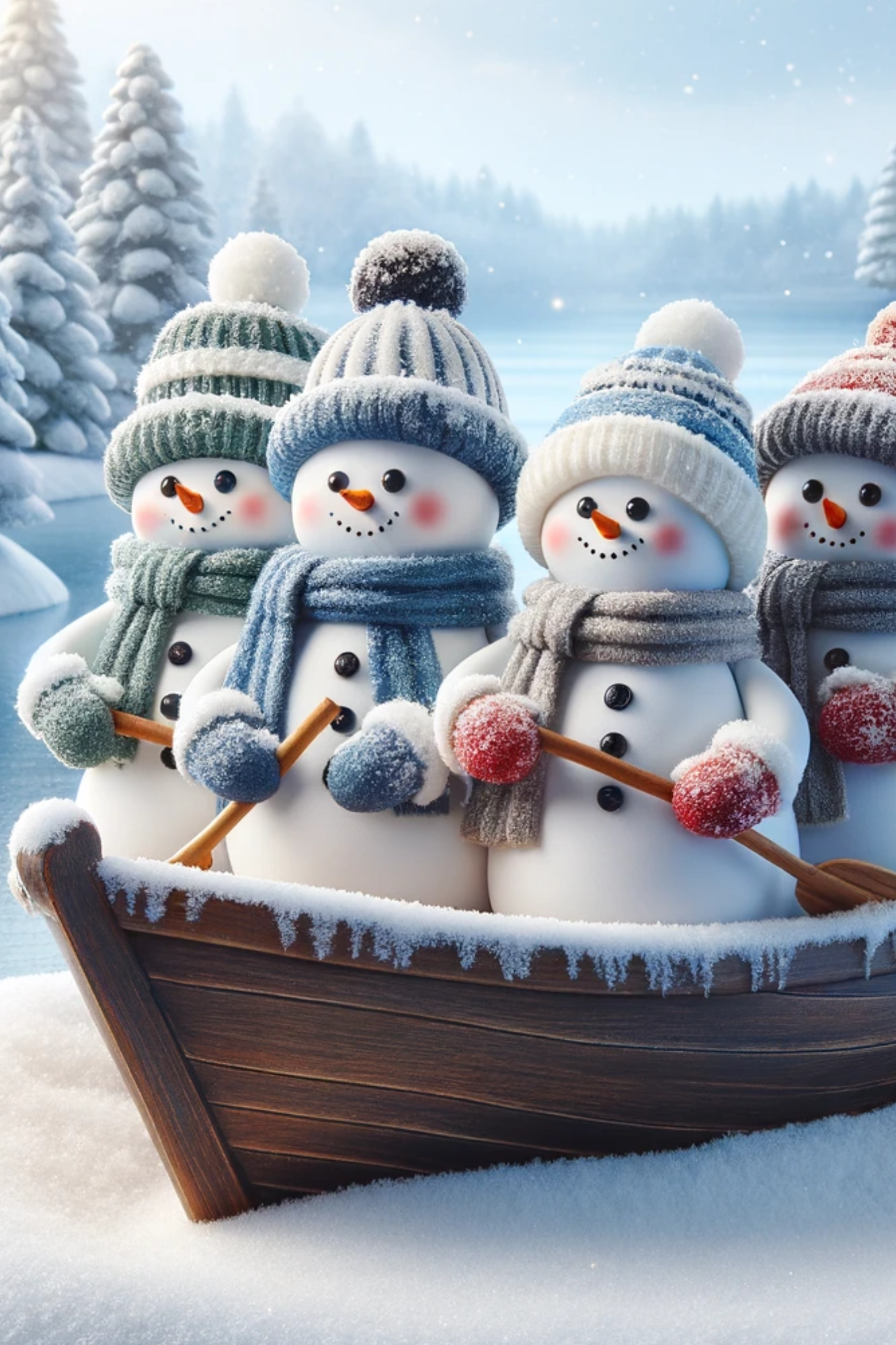 Sticker Sheet / Greeting Card – Snowmen in a Boat Full Cat. No. 406