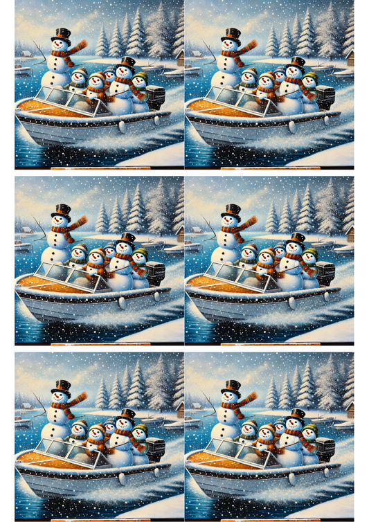 Sticker Sheet Snowmen On A Motorboat Collage Cat. No. 1754