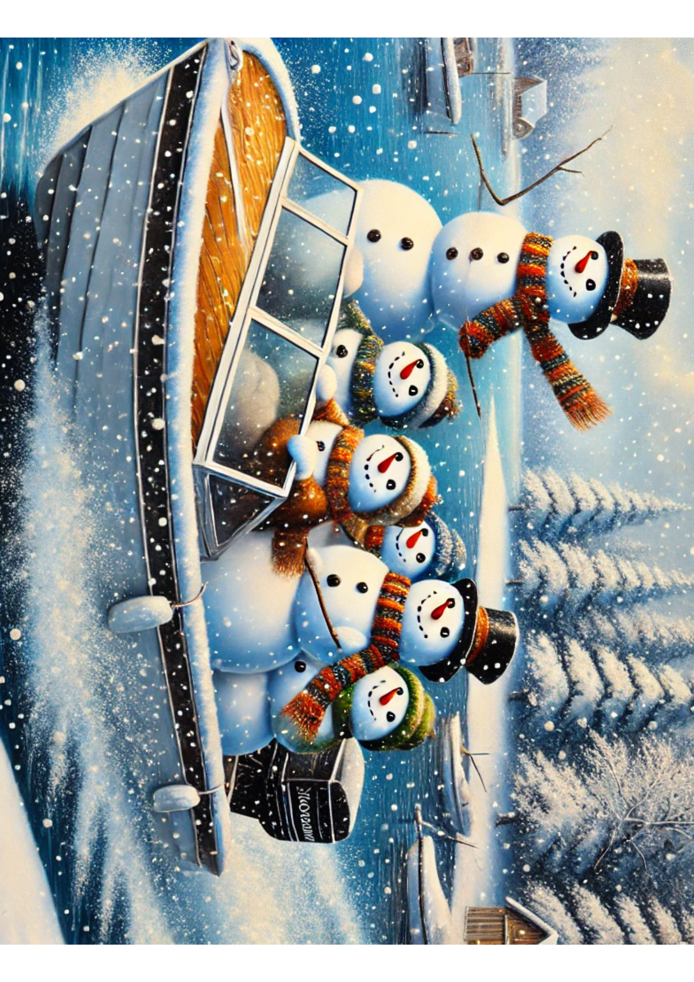 Sticker Sheet / Greeting Card – Snowmen On A Motorboat Full Cat. No. 1755