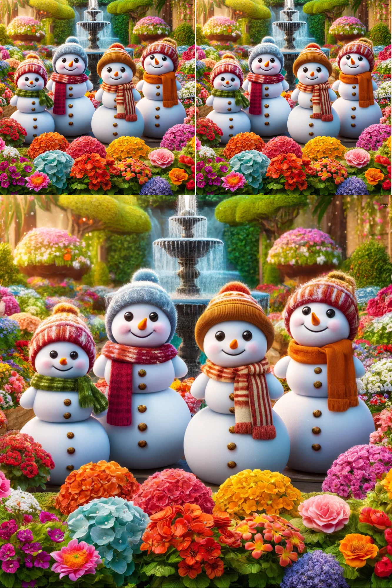 Sticker Sheet / Greeting Card – Snowmen In The Flower Garden Collage Cat. No. 409