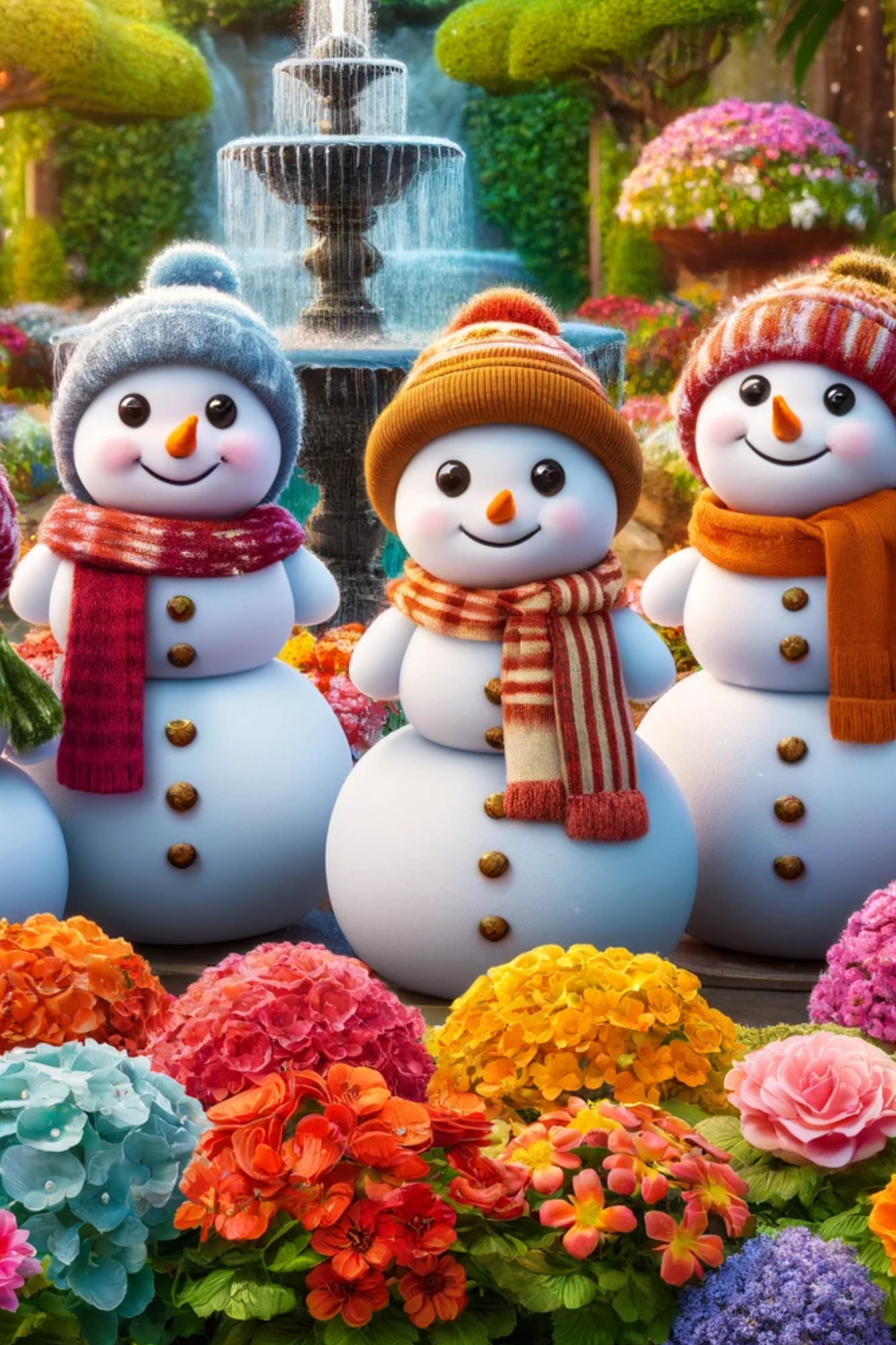 Sticker Sheet / Greeting Card – Snowmen in the Flower Garden Full Cat. No. 410