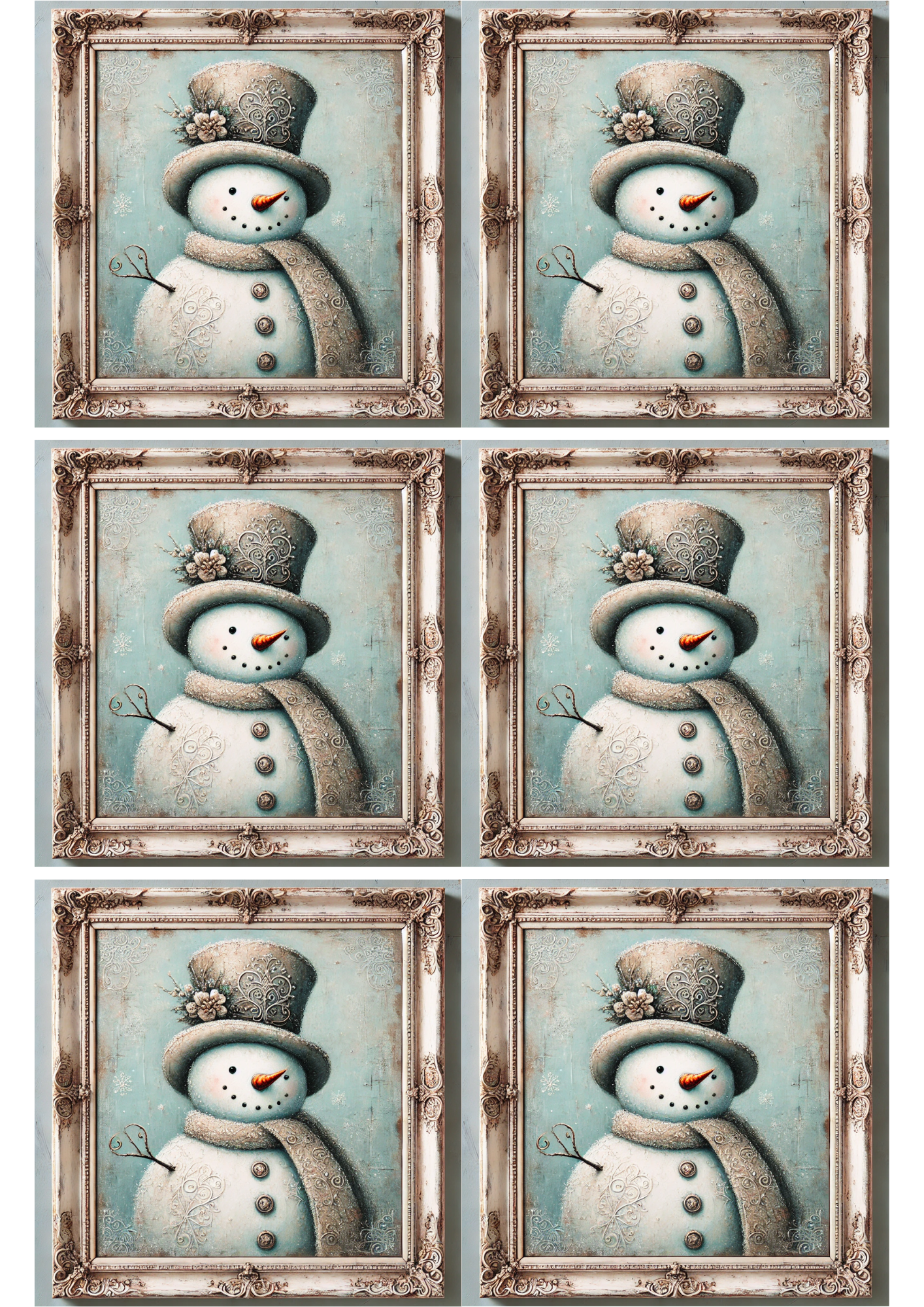 Sticker Sheet / Greeting Card – Snowman In Top Hat Collage Cat. No. 1742