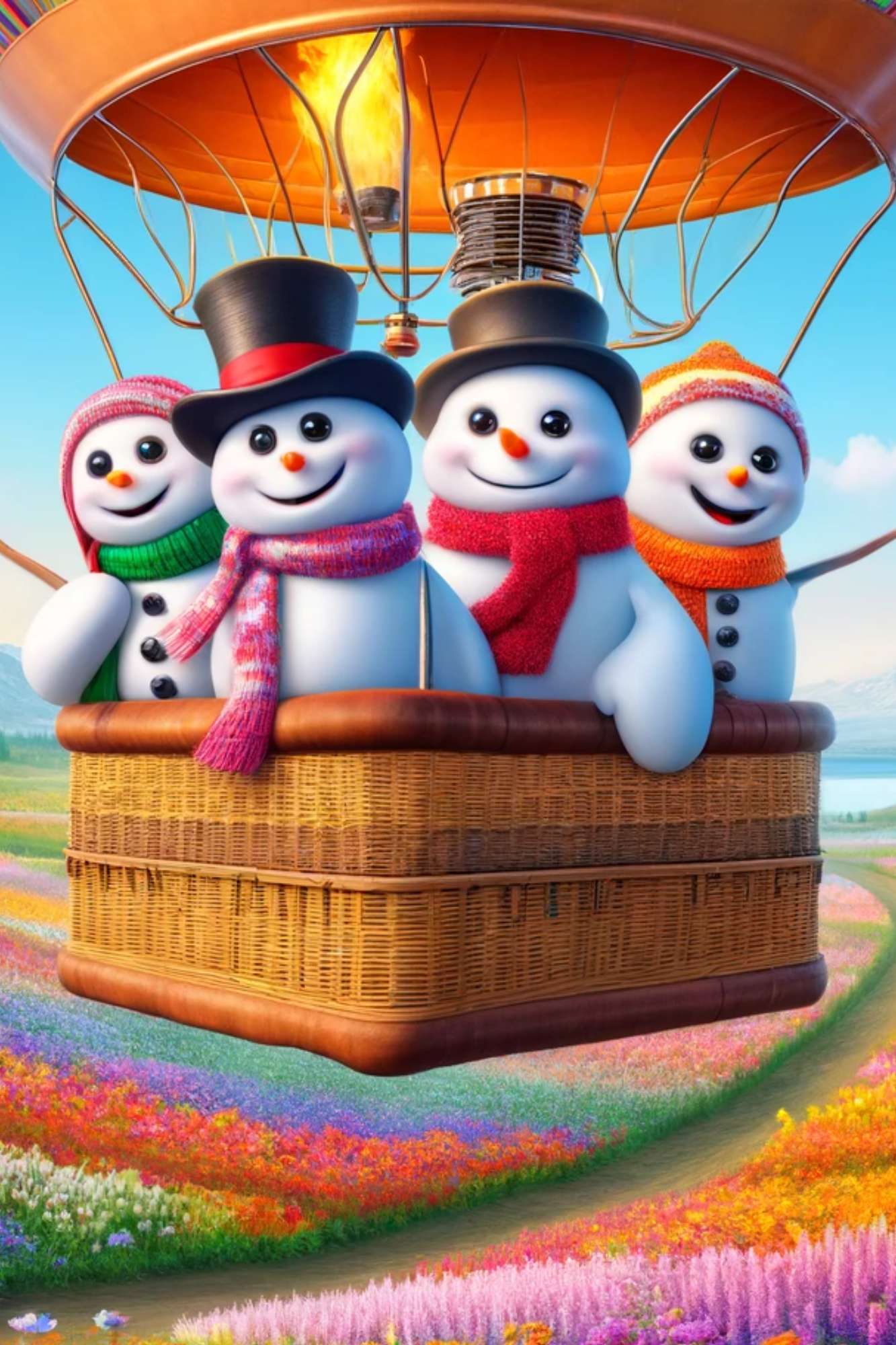 Sticker Sheet / Greeting Card – Snowmen Are Flying With Balloons Full Cat. No. 412