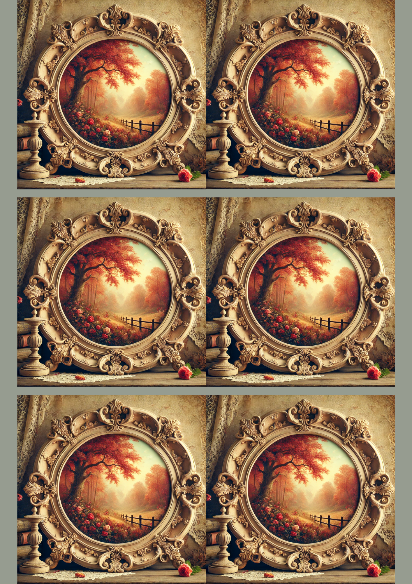 Sticker Sheet / Greeting Card – Autumn Landscape In Baroque Frame Collage Cat. No. 2945