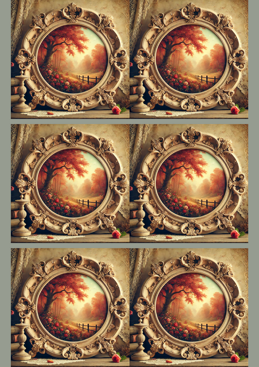 Sticker Sheet – Autumn Landscape In Baroque Frame Collage Cat. No. 2945
