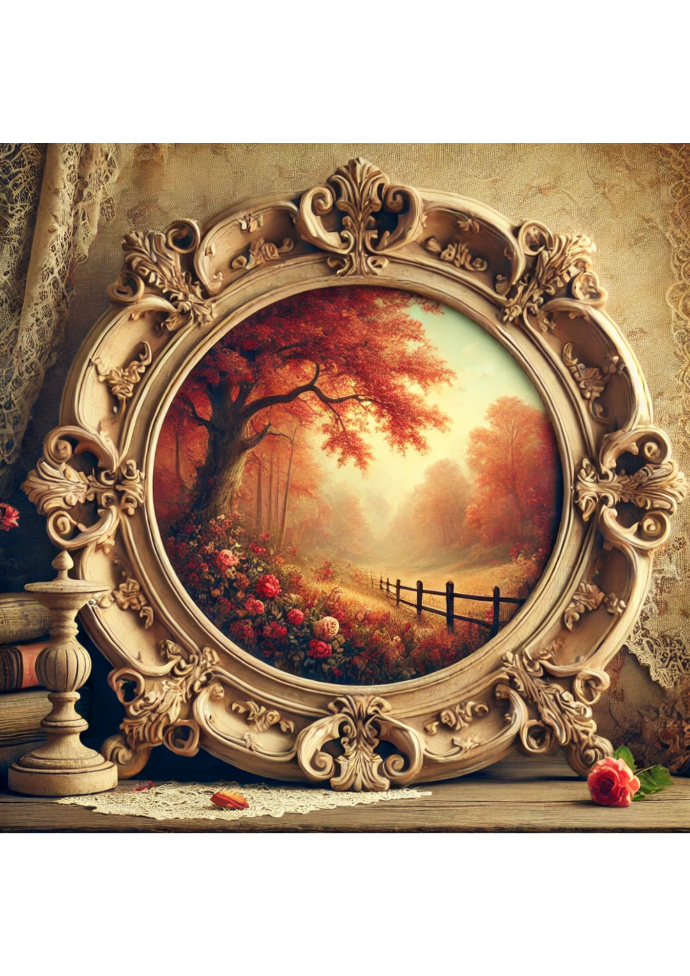 Sticker Sheet / Greeting Card – Autumn Landscape In Baroque Frame Full Cat. No. 2946