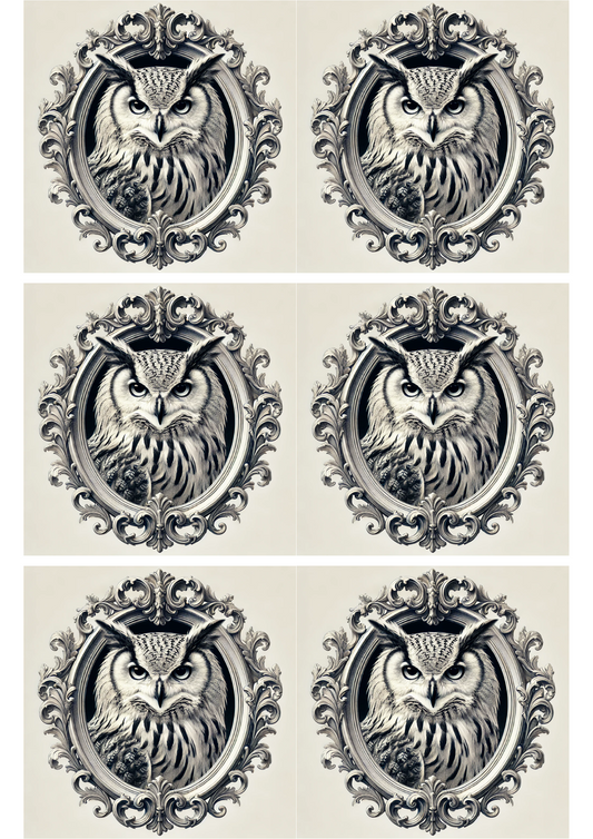 Sticker Sheet – Baroque Owl In Oval Collage Cat. No. 2947