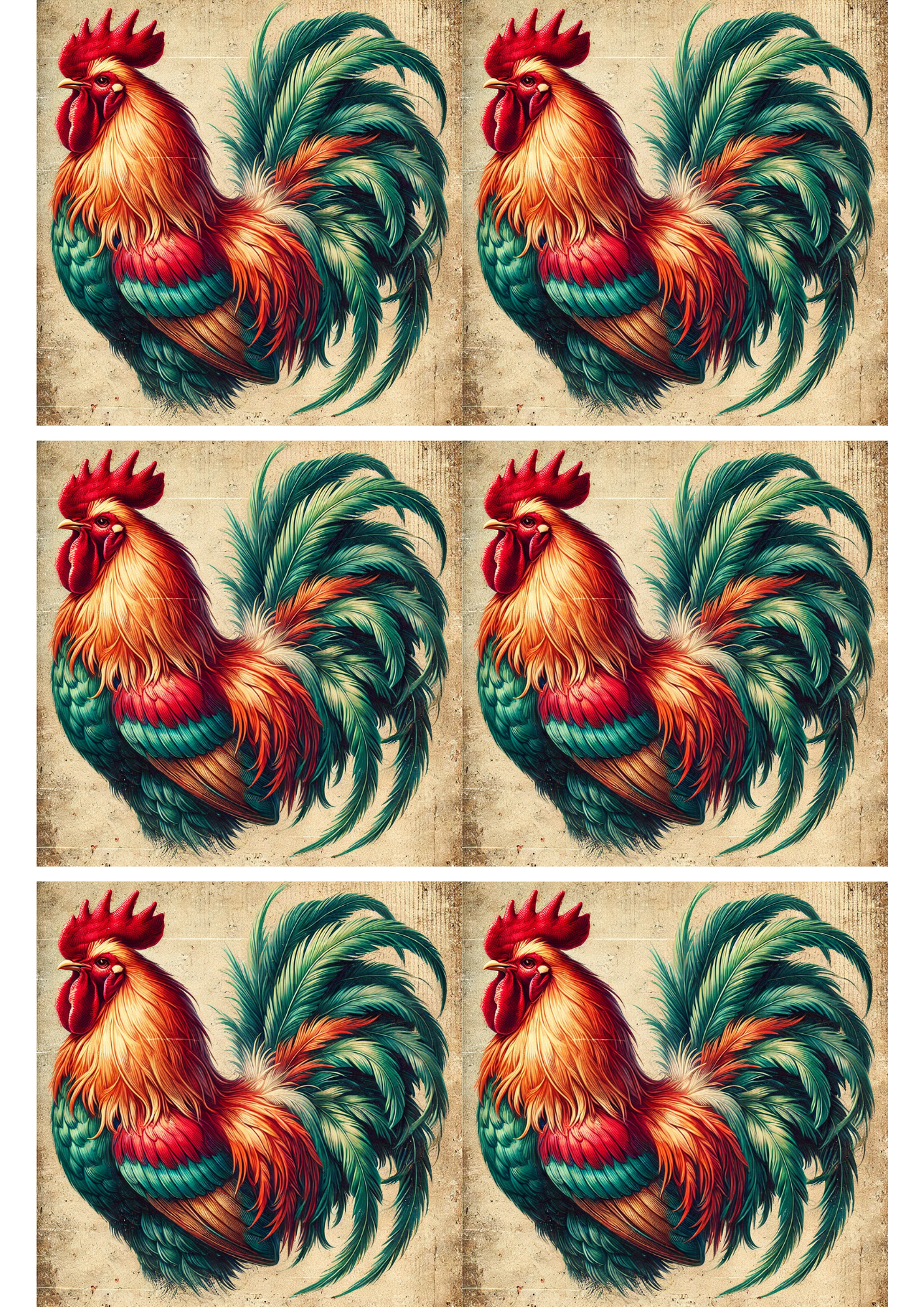 Sticker Sheet / Greeting Card – Colorful Rooster Collage Cat. No. 1758
