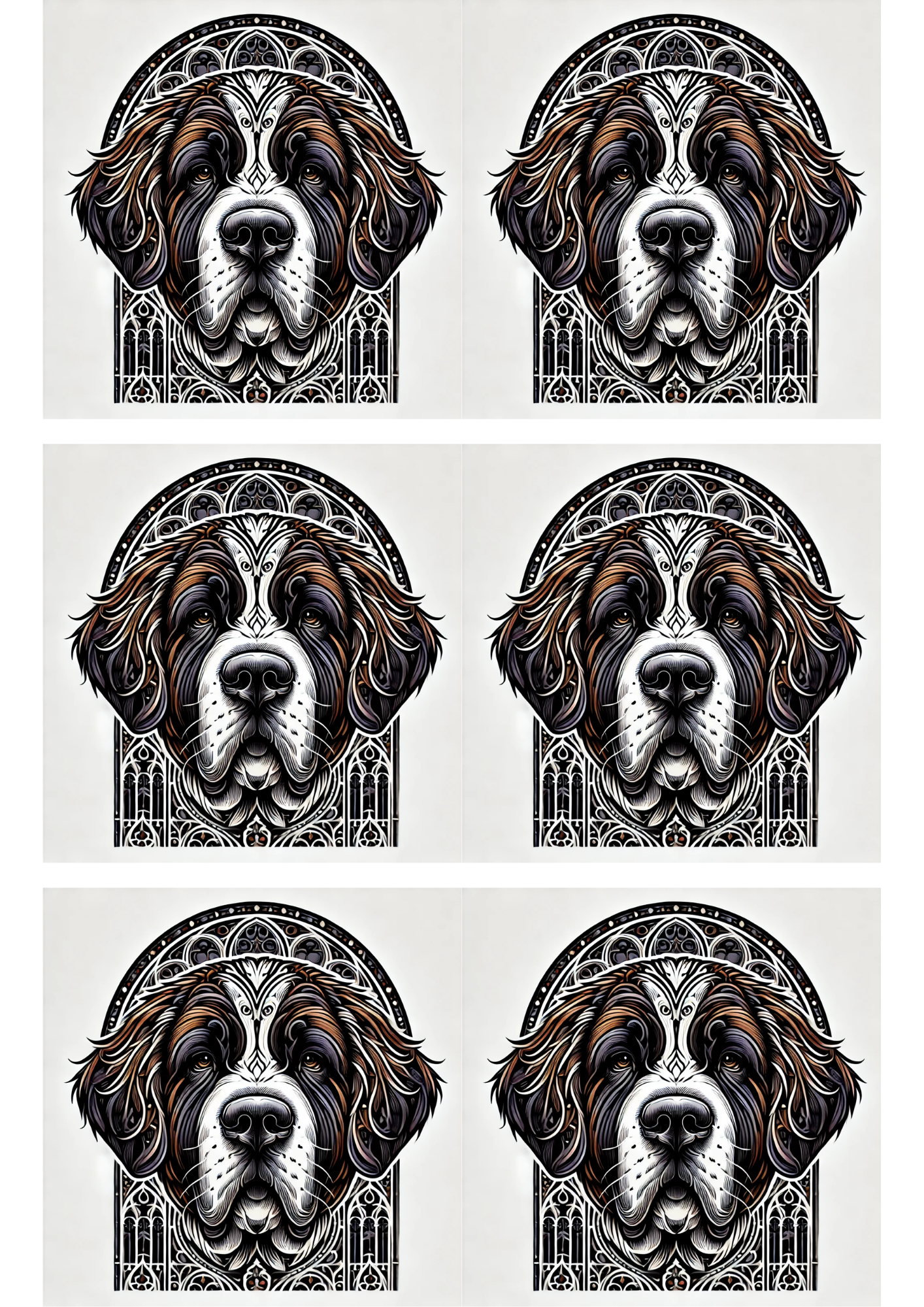 Sticker Sheet / Greeting Card – Saint Bernard Dog Gothic Style Collage Cat. No. 1708