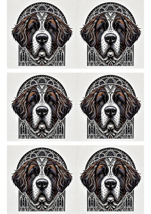 Sticker Sheet Saint Bernard Dog Gothic Style Collage Cat. No. 1708