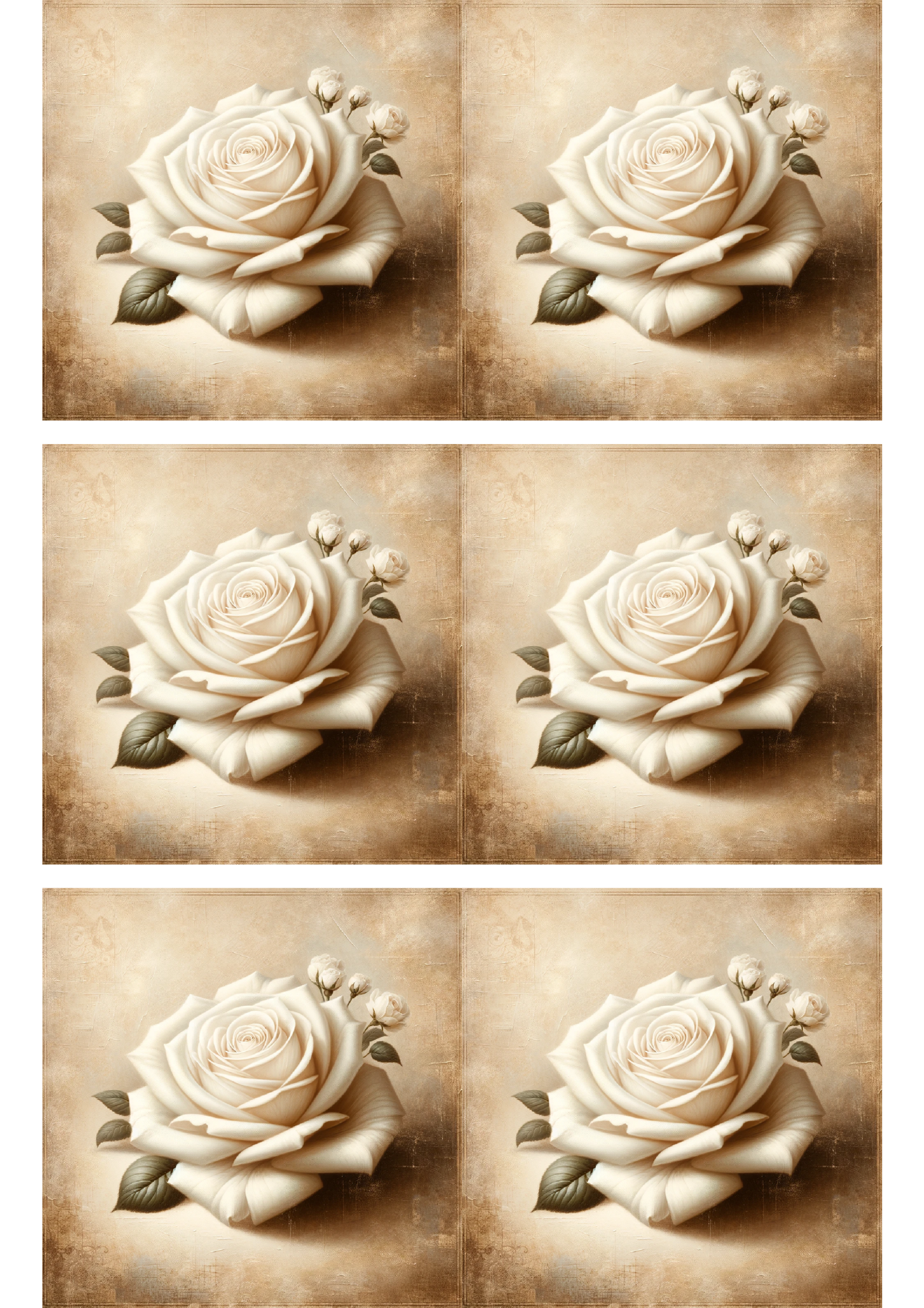 Sticker Sheet / Greeting Card – White Rose Vintage Collage Cat. No. 1666