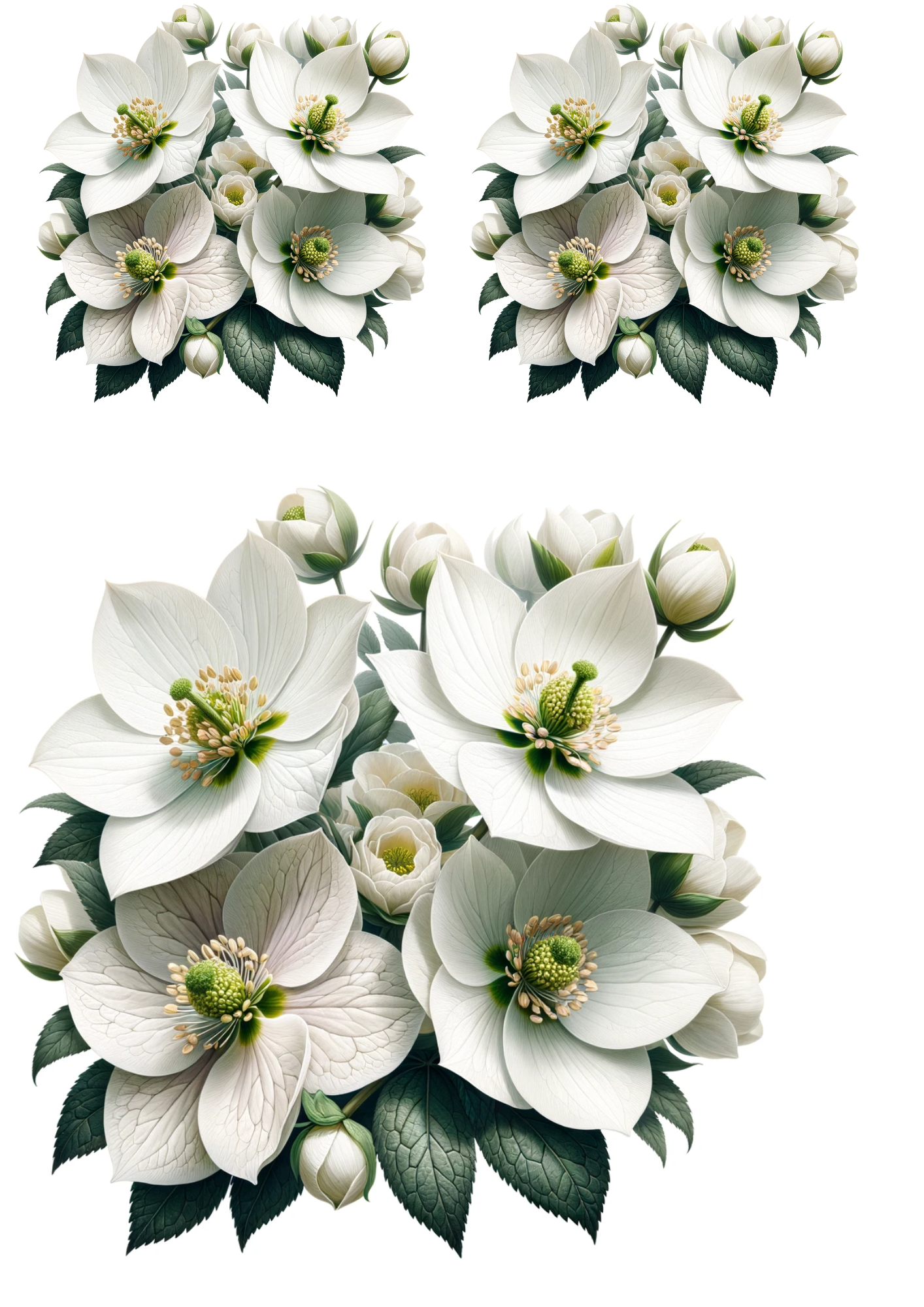 Sticker Sheet / Greeting Card – White Hellebores Collage Cat No. 1013
