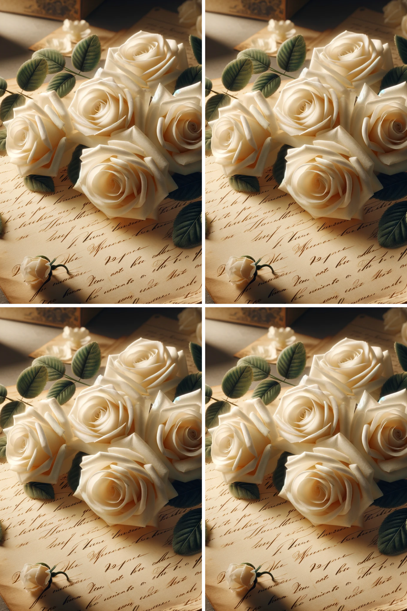 Sticker Sheet / Greeting Card – White Roses On Old Letters Collage Cat. No. 1252