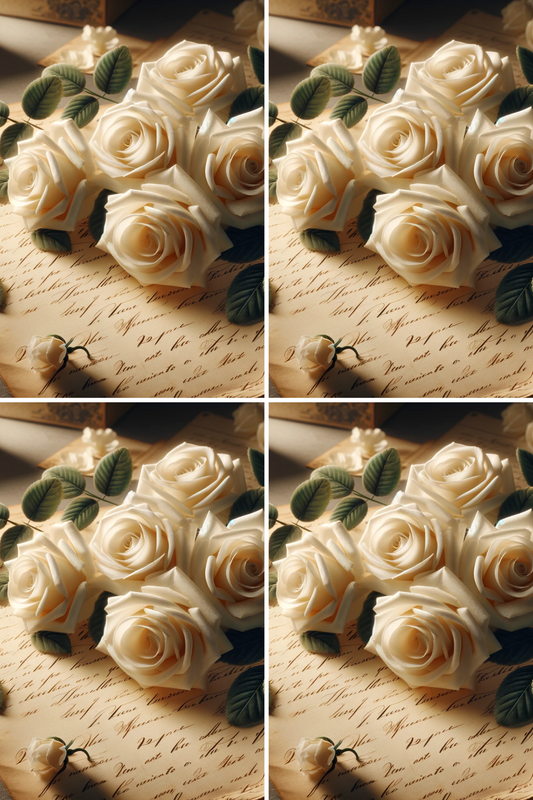 Sticker Sheet White Roses On Old Letters Collage Cat. No. 1252