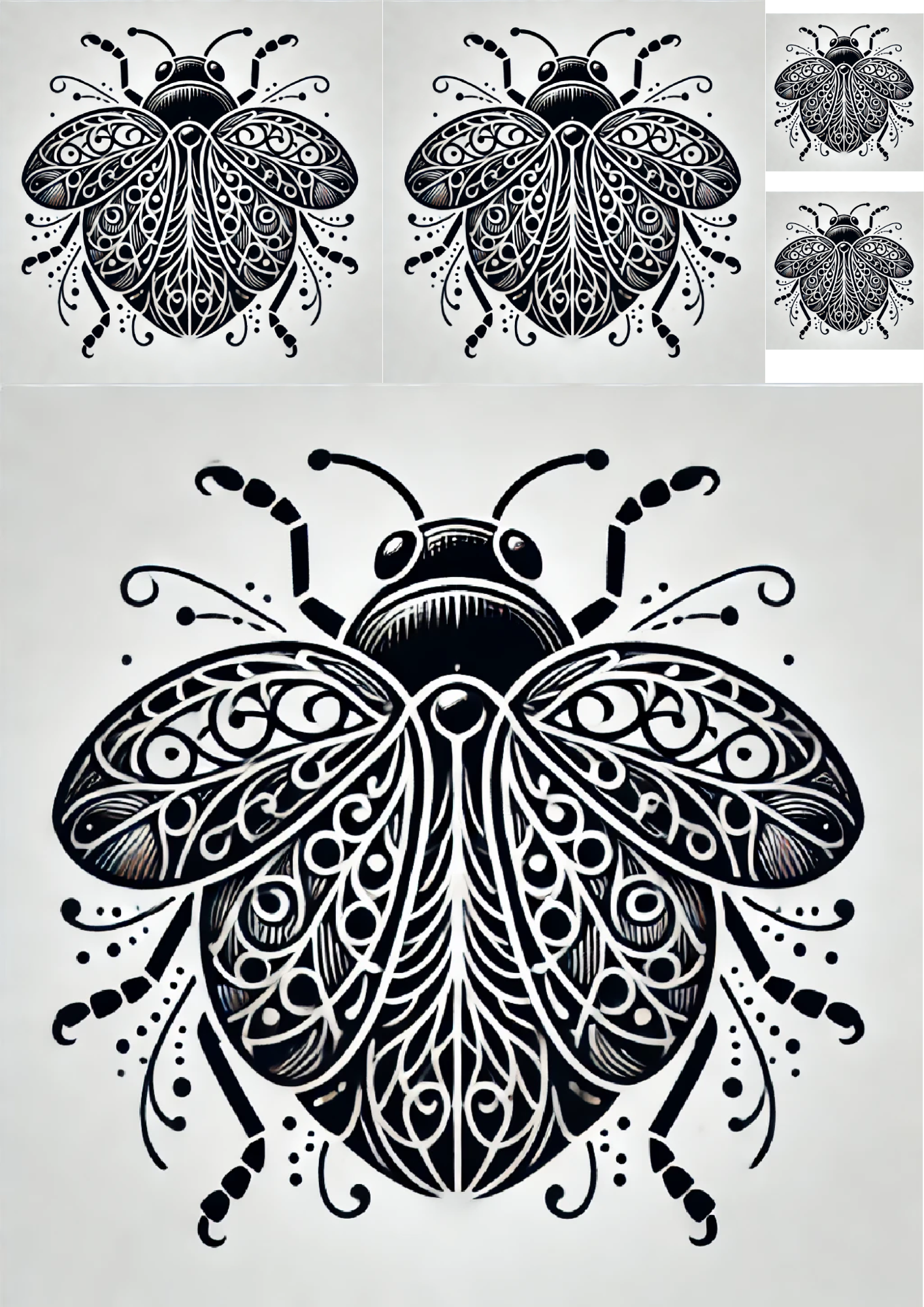 Sticker Sheet / Greeting Card – Ladybug In Gothic Style Collage Cat. No. 1423