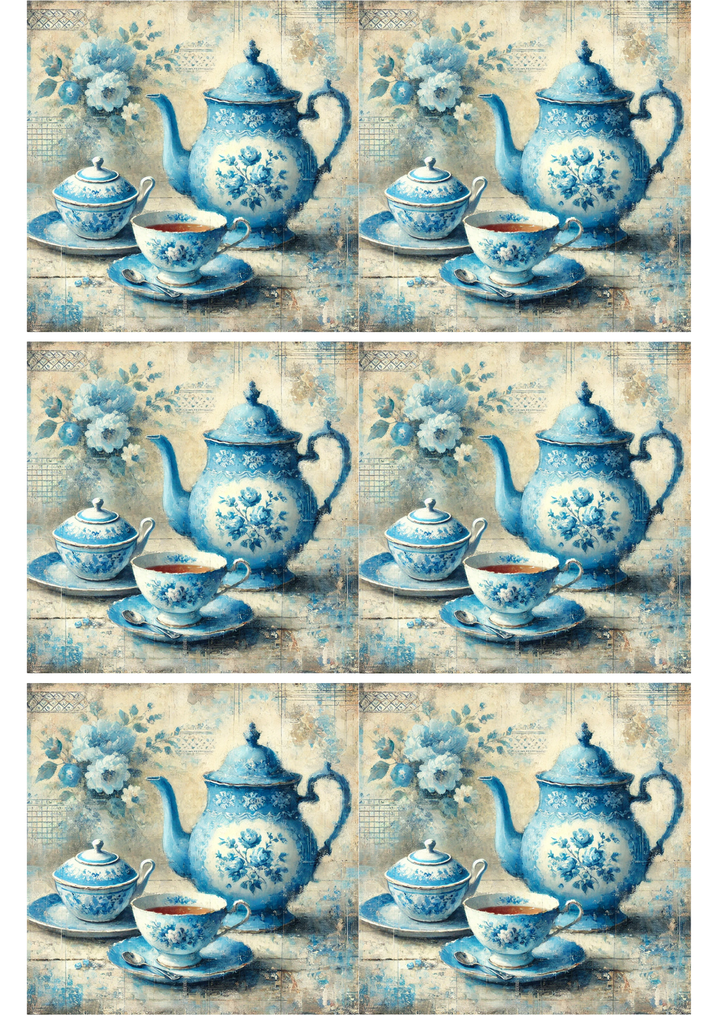 Sticker Sheet / Greeting Card – Blue Chinese Porcelain Collage Cat. No. 1770
