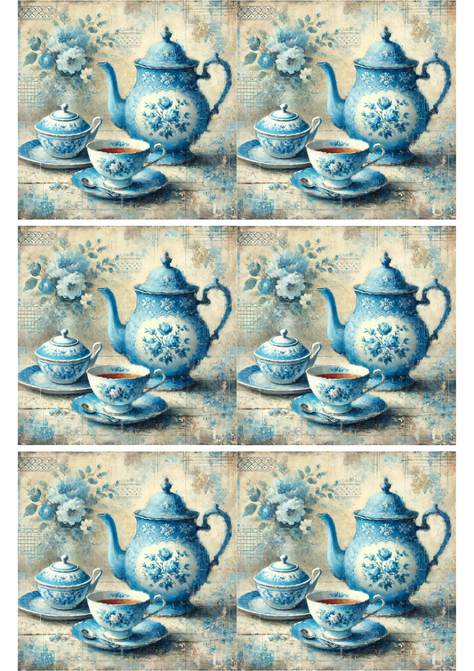 Sticker Sheet Blue Chinese Porcelain Collage Cat. No. 1770