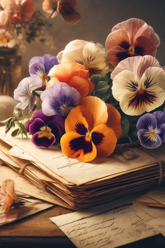 Sticker Sheet Pansies on Old Letters Full Cat. No. 443