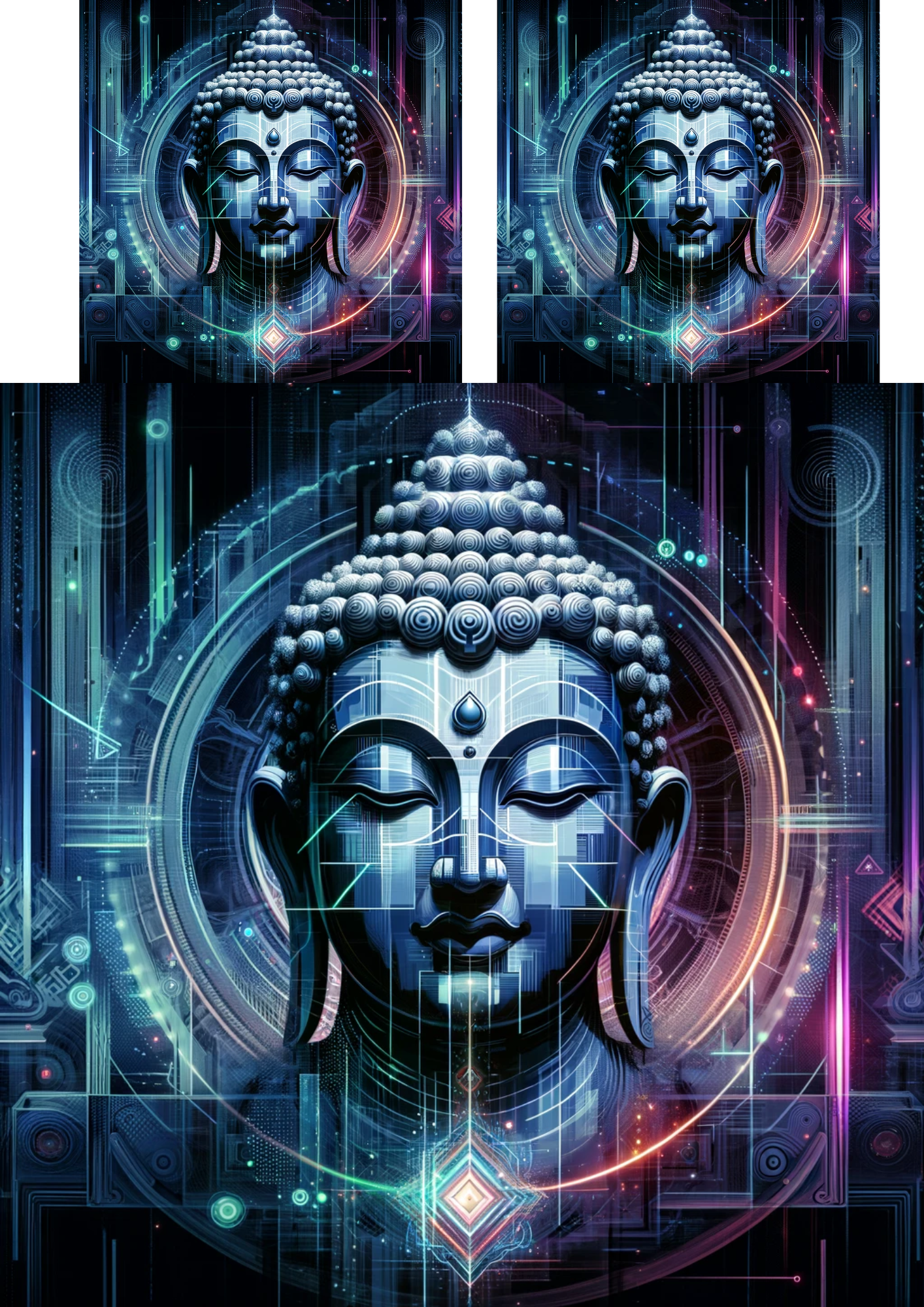 Sticker Sheet / Greeting Card – Buddha Futuristic Cat No. 84