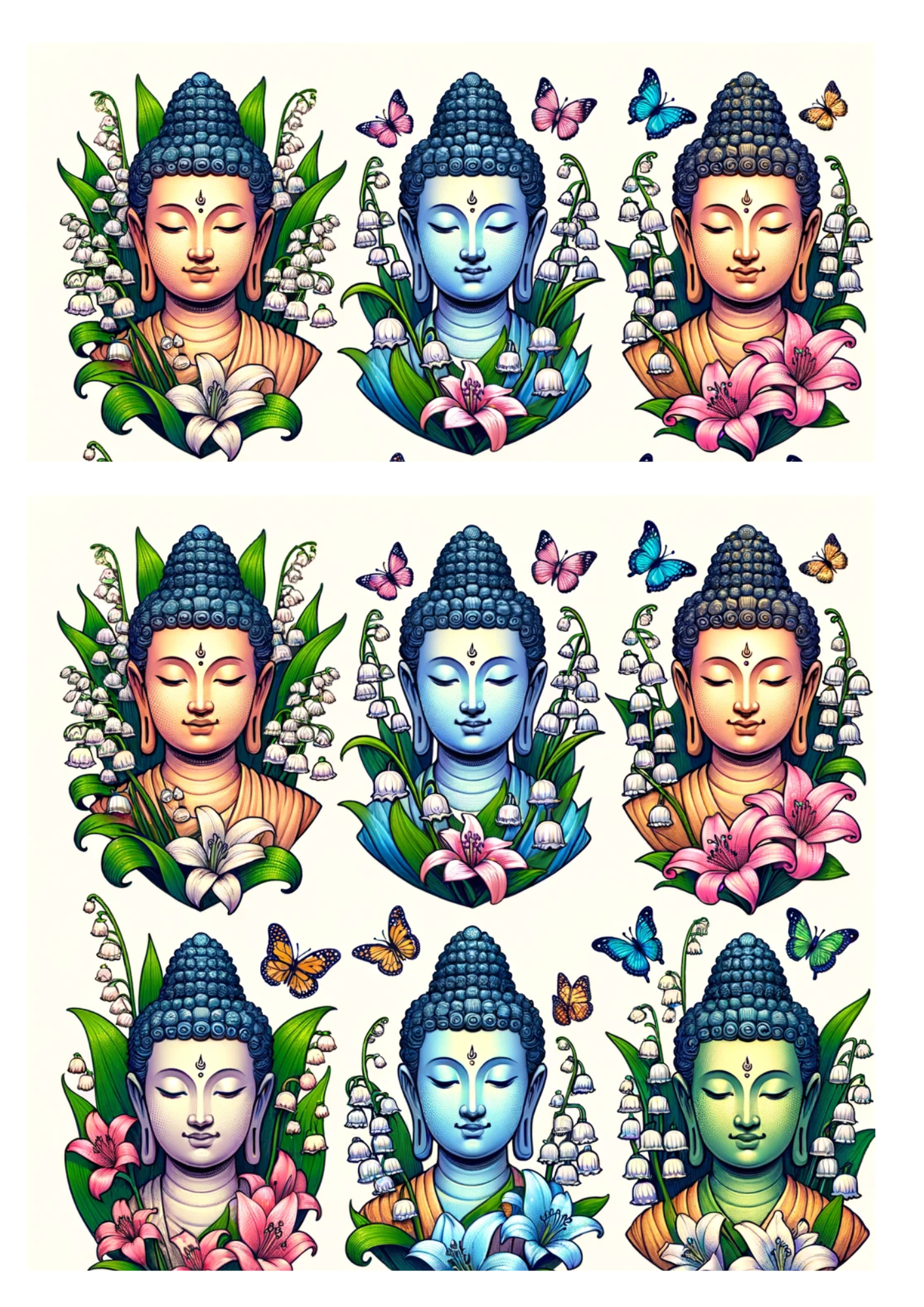 Sticker Sheet / Greeting Card – Buddha in Lilies Collage Cat No. 636