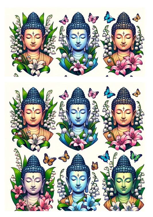 Sticker Sheet – Buddha in Lilies Collage Cat No. 636