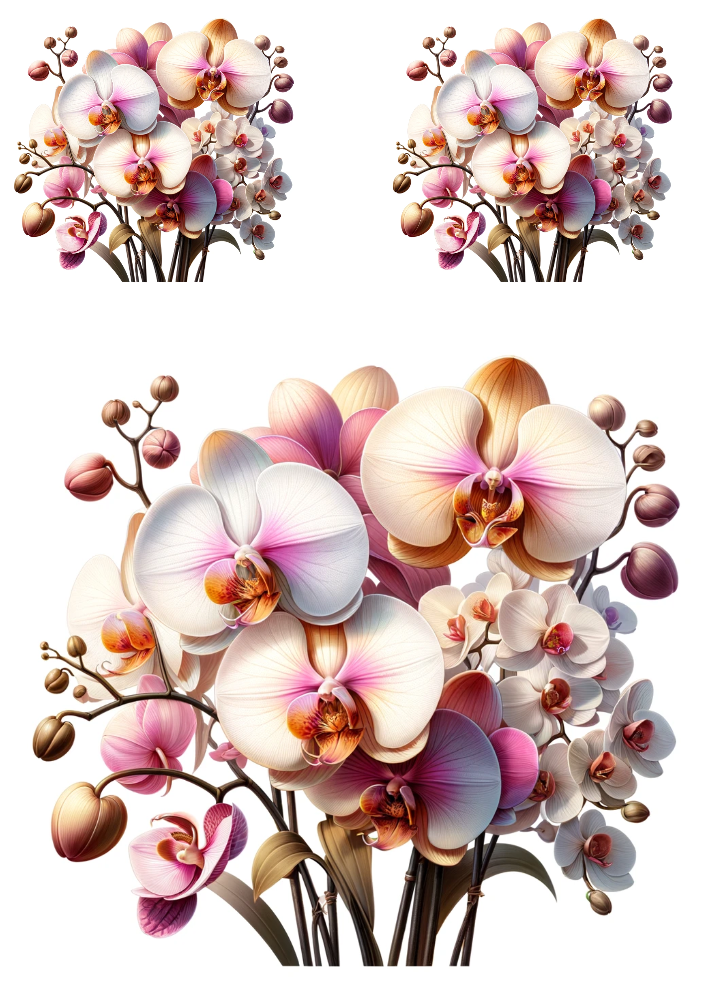 Sticker Sheet / Greeting Card – Orchid Bouquet Collage Cat No. 640