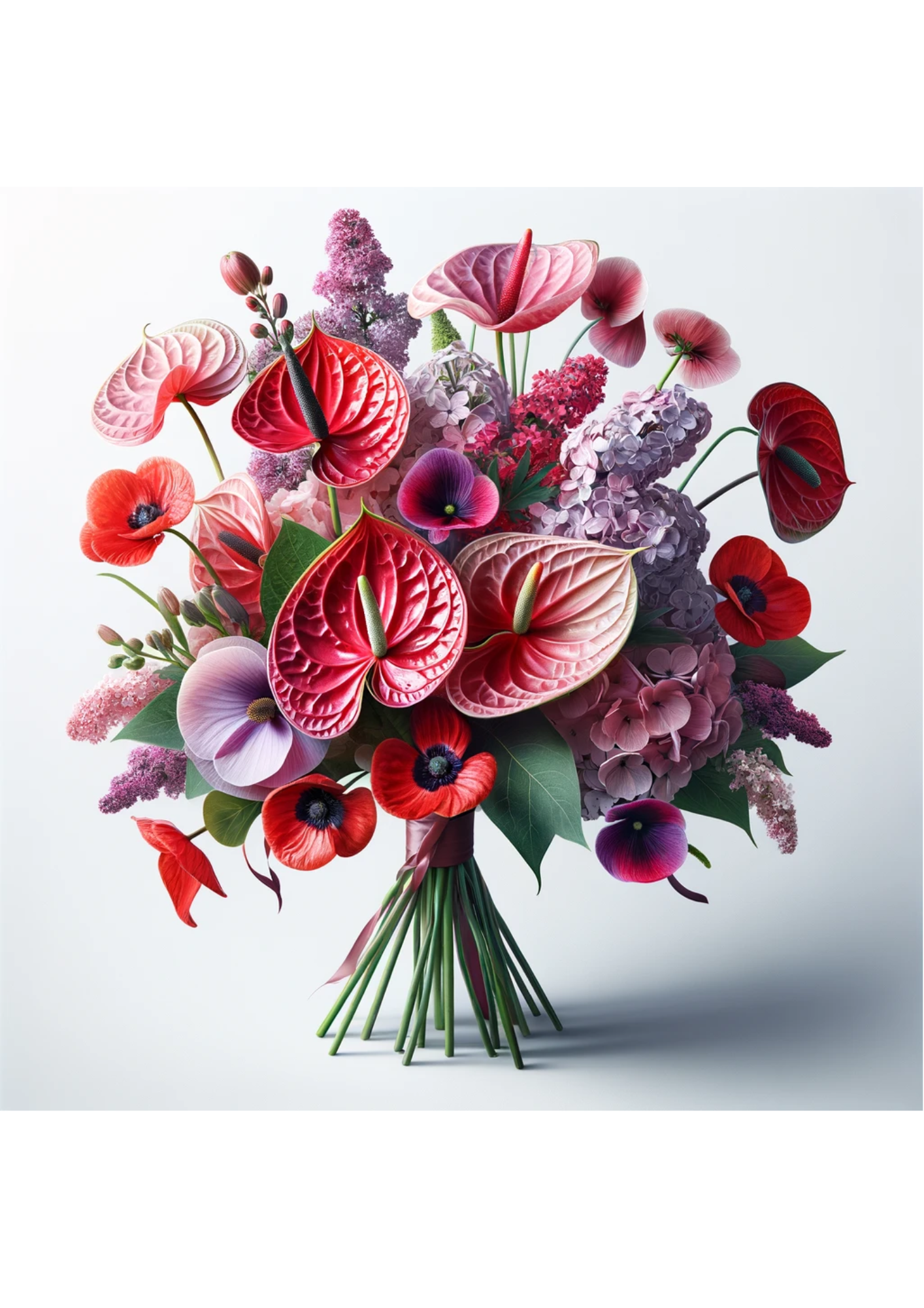 Sticker Sheet / Greeting Card – Bouquet of Anthurium, Poppies, Lilac Full Cat No. 645