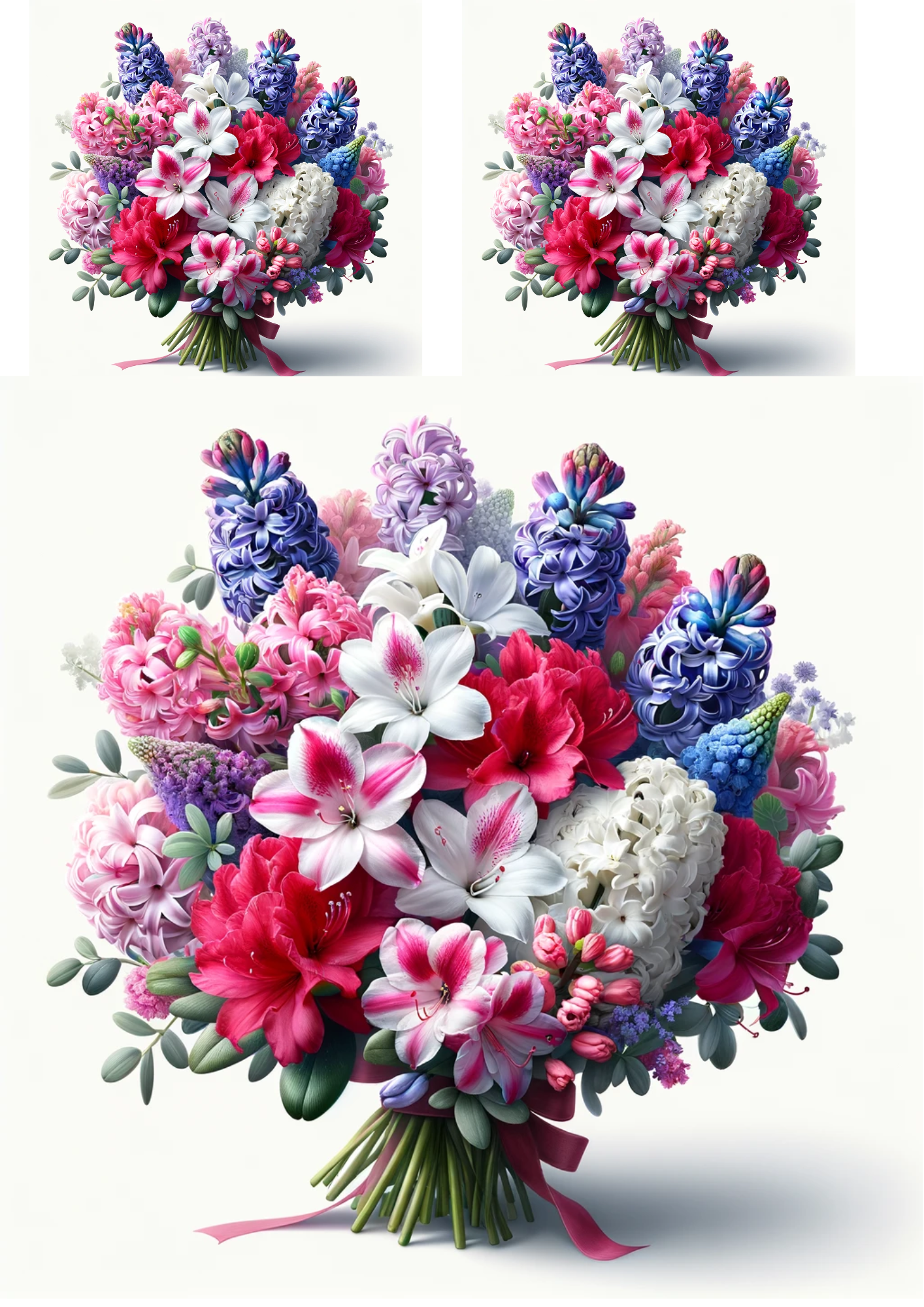 Sticker Sheet / Greeting Card – Bouquet of Azaleas and Hyacinths Collage Cat No. 648