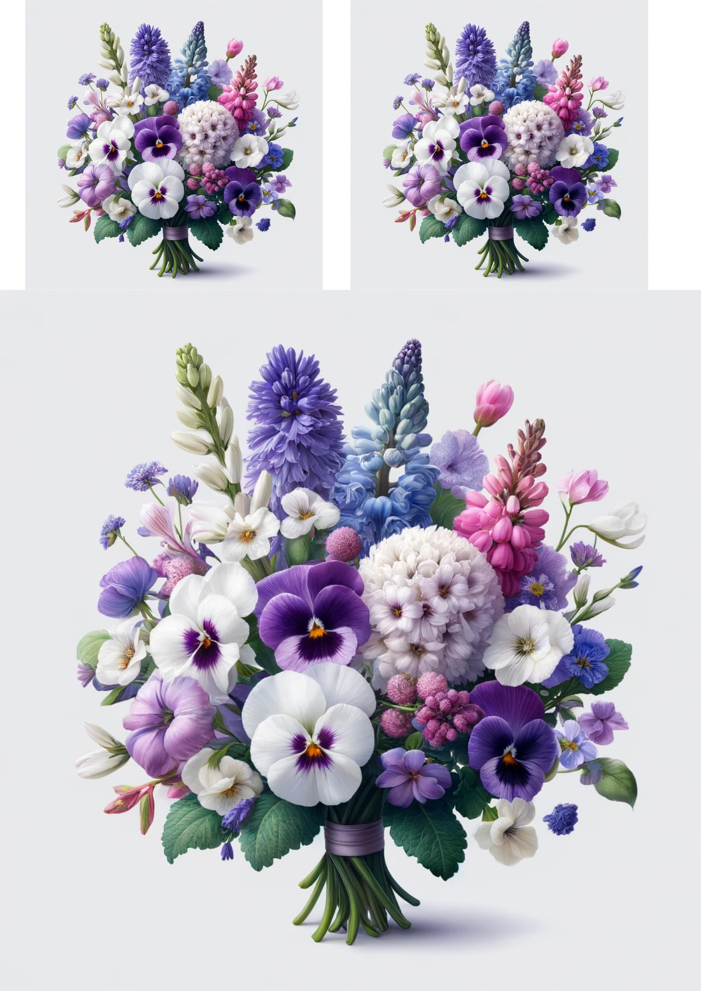 Sticker Sheet / Greeting Card – Bouquet of Pansies, Hyacinths Collage Cat No. 652