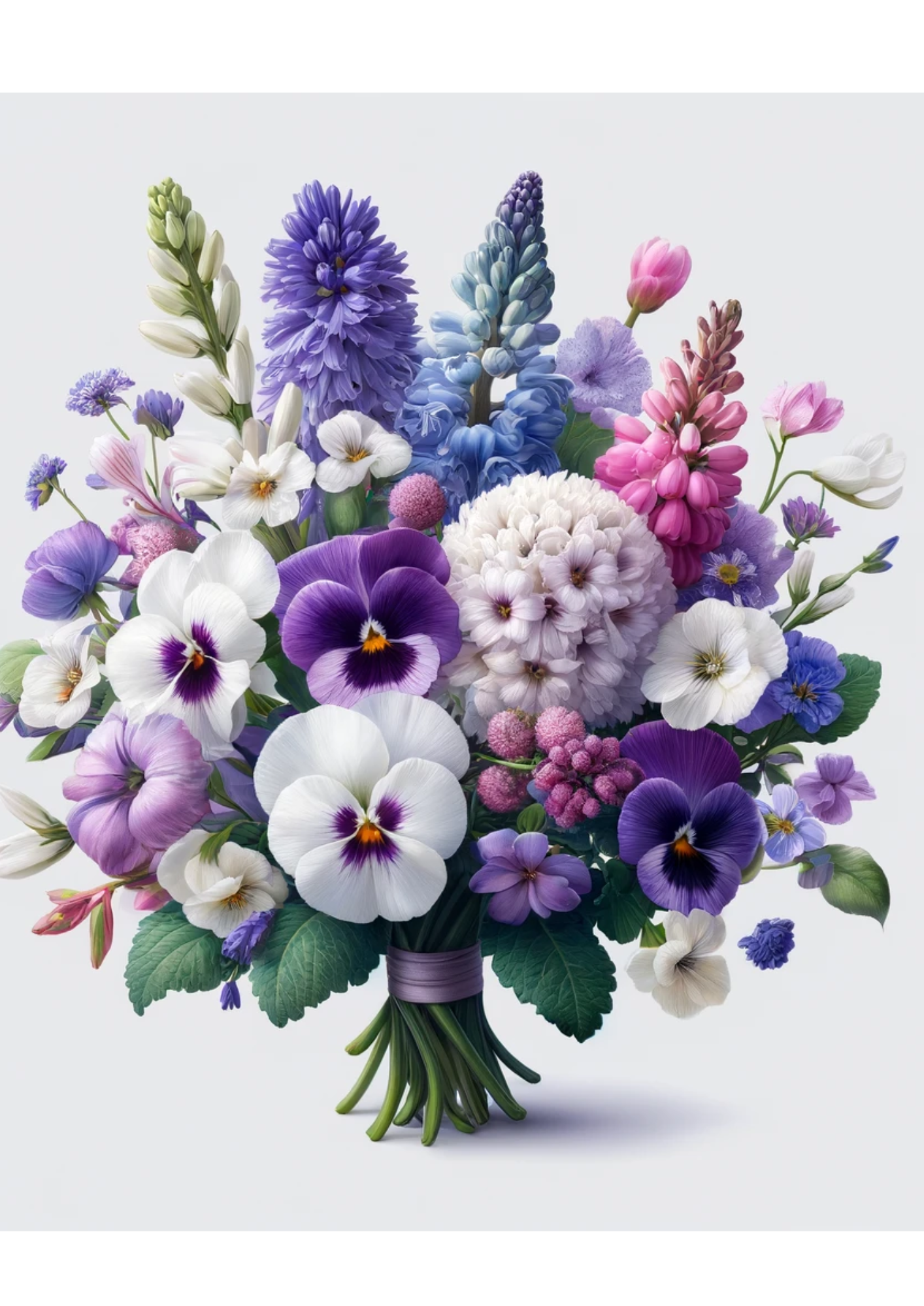 Sticker Sheet / Greeting Card – Bouquet of Pansies, Hyacinths Full Cat No. 653