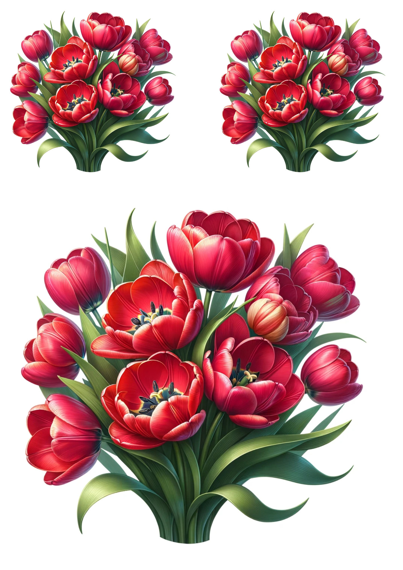 Sticker Sheet / Greeting Card – Bouquet of Red Tulips Collage Cat No. 658